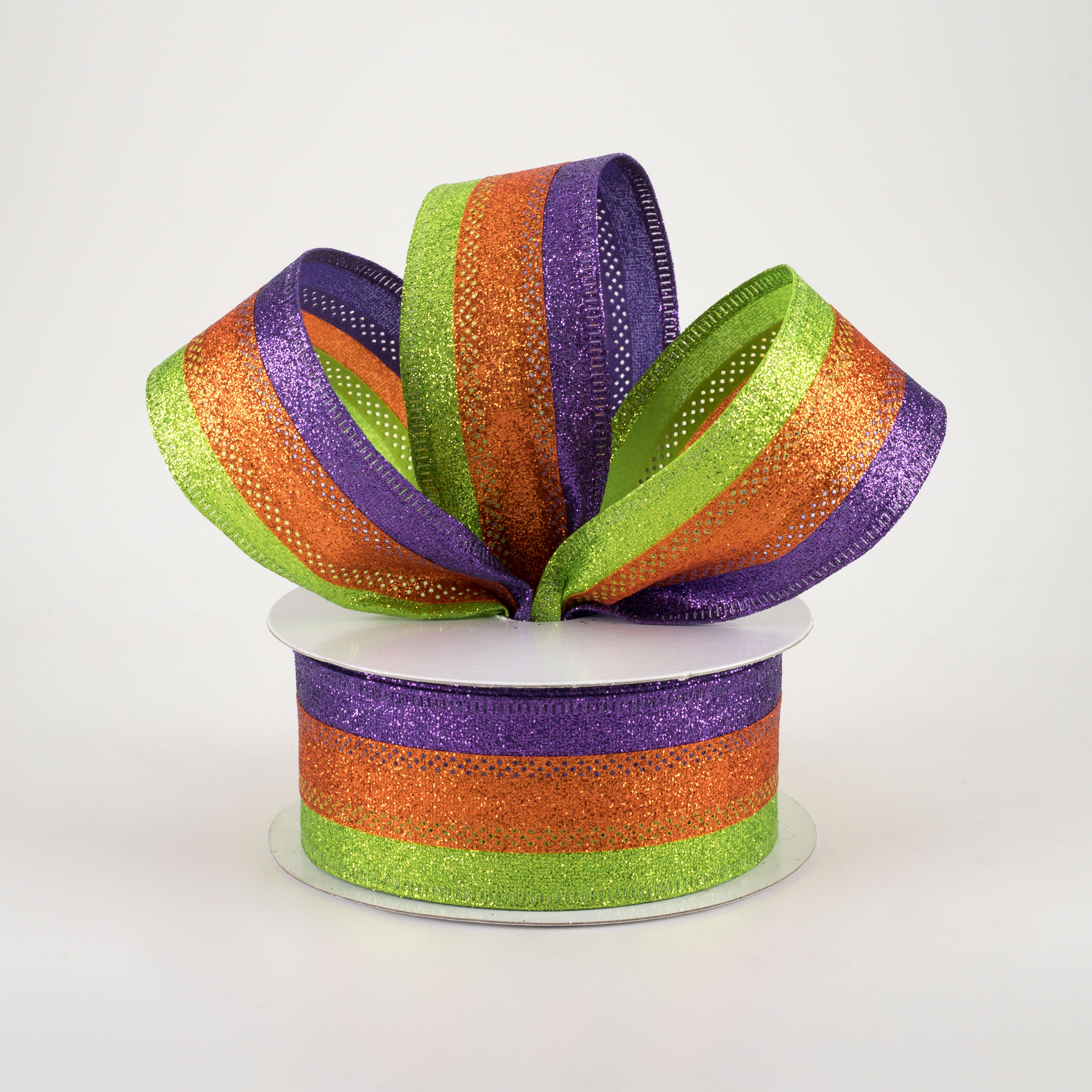 1.5" Shimmer Glitter Stripe Ribbon: Lime, Orange, Purple (10 Yards) Lifestyle Photo