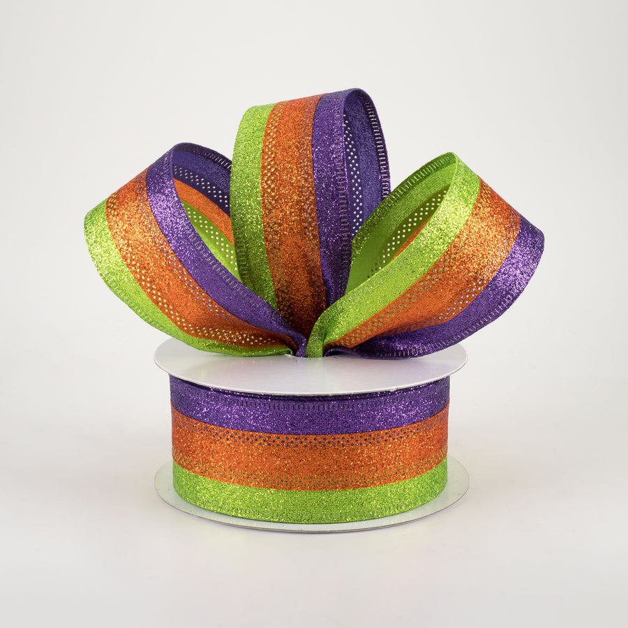 1.5" Shimmer Glitter Stripe Ribbon: Lime, Orange, Purple (10 Yards) Lifestyle Photo