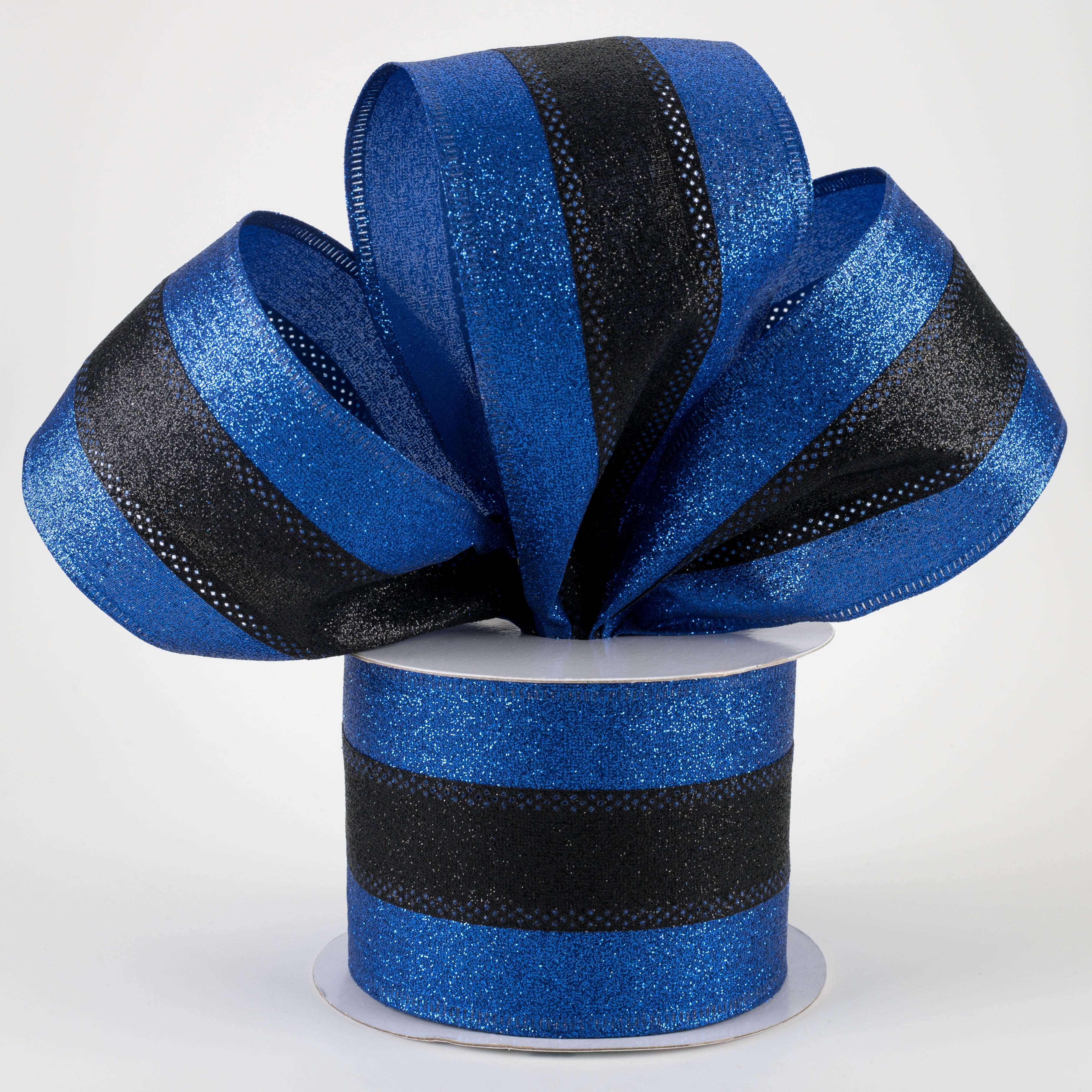 2.5" Shimmer Glitter Stripe Ribbon: Royal Blue & Black (10 Yards) Lifestyle Photo