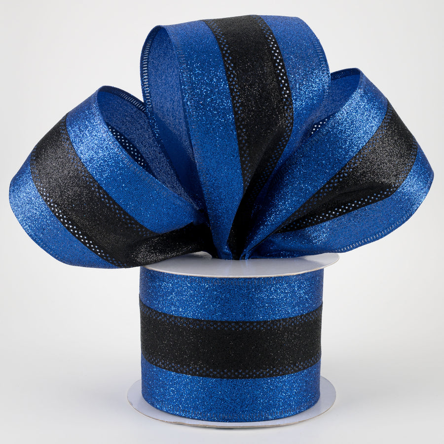 2.5" Shimmer Glitter Stripe Ribbon: Royal Blue & Black (10 Yards) Lifestyle Photo