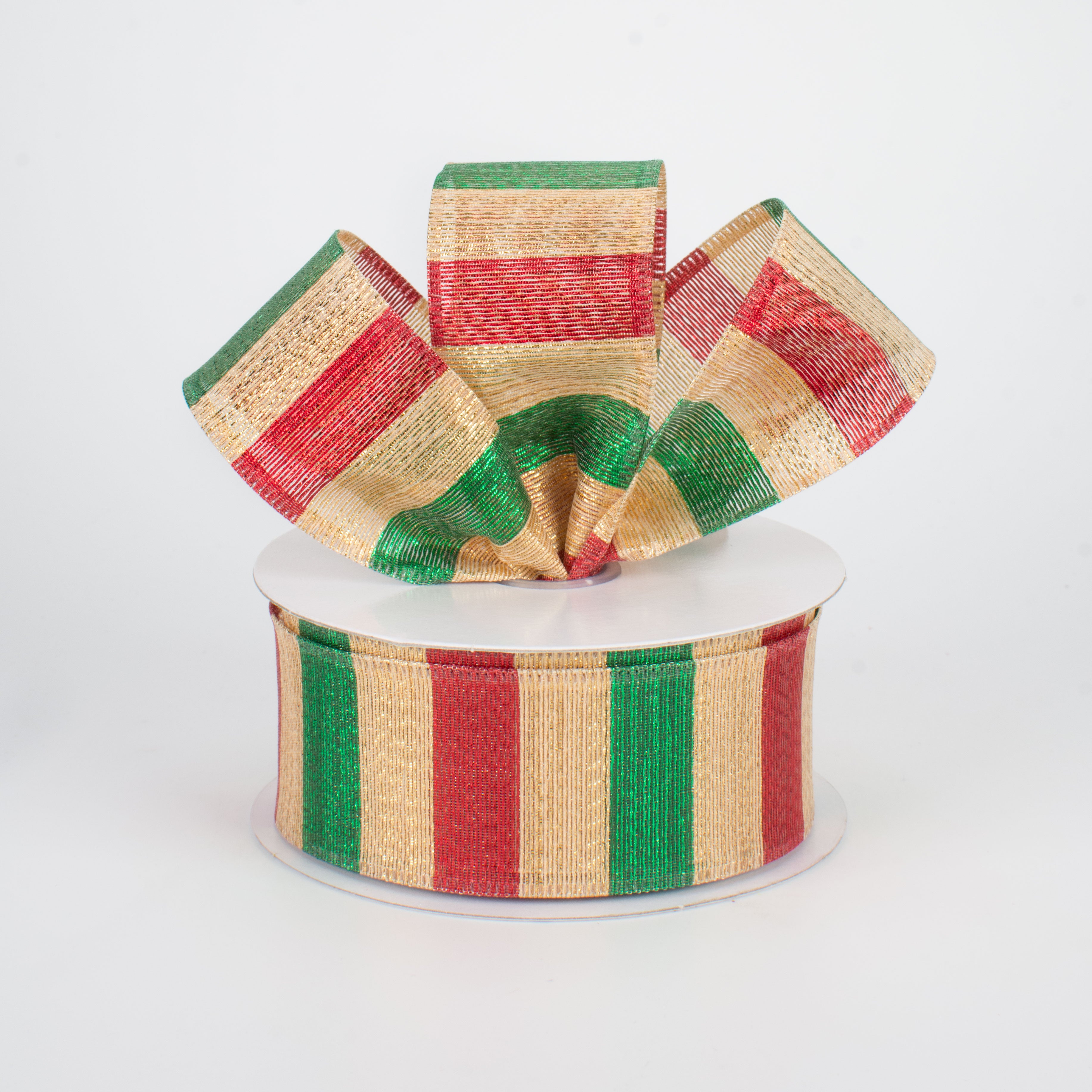 1.5" Shimmering Stripes Ribbon: Green & Red (10 Yards) Lifestyle Photo