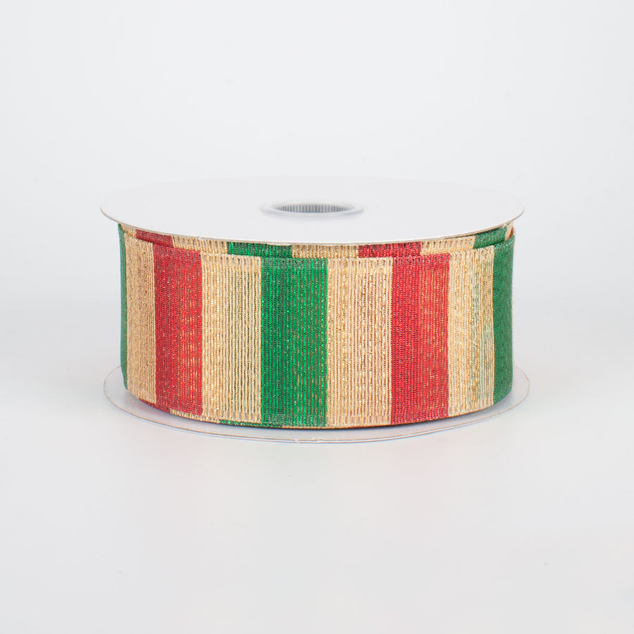 1.5" Shimmering Stripes Ribbon: Green & Red (10 Yards)