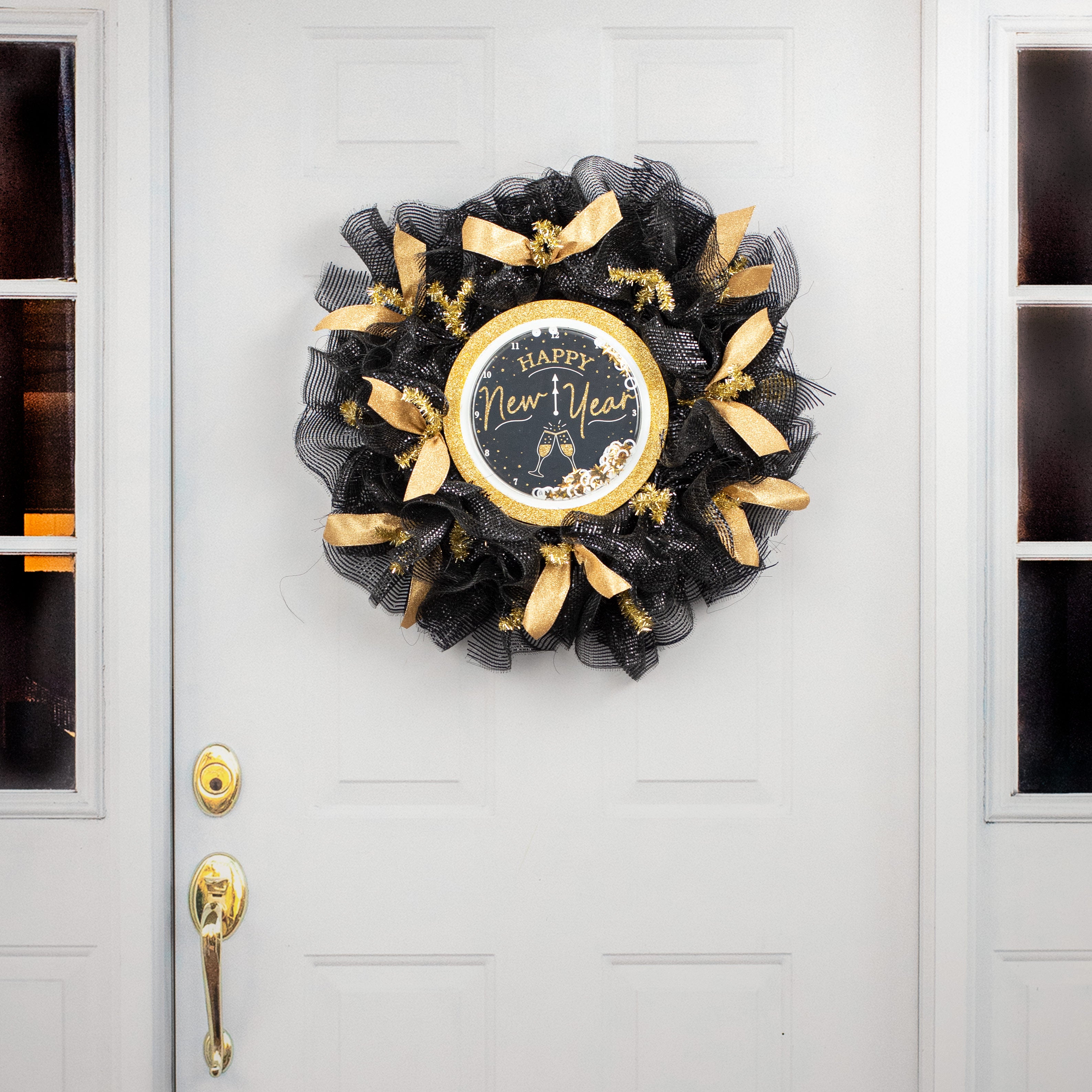 10" Shiny Happy New Year Clock Sign: Black & Gold detail photo 4