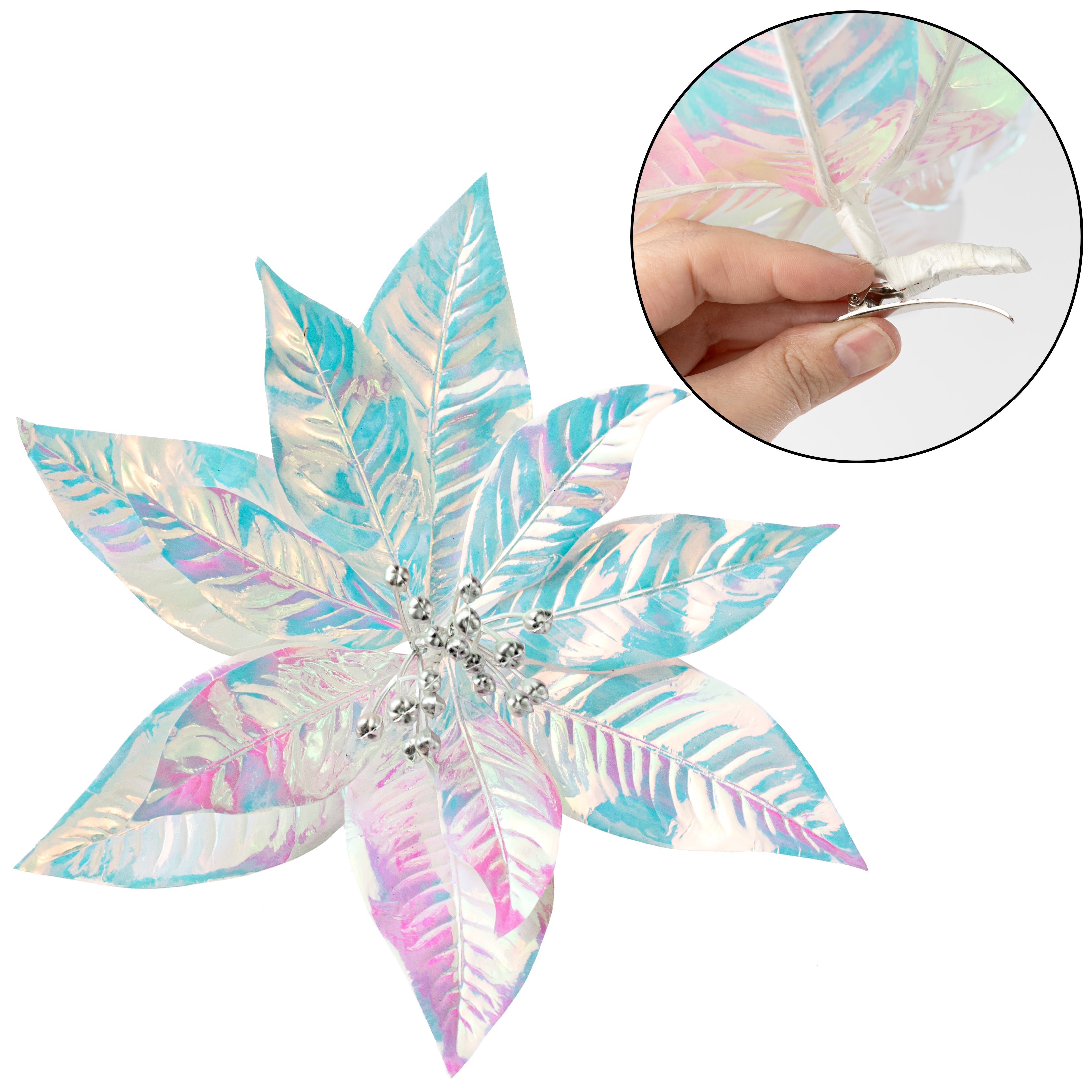 11" Shiny Iridescent Poinsettia with Clip Item Number: XS414827
