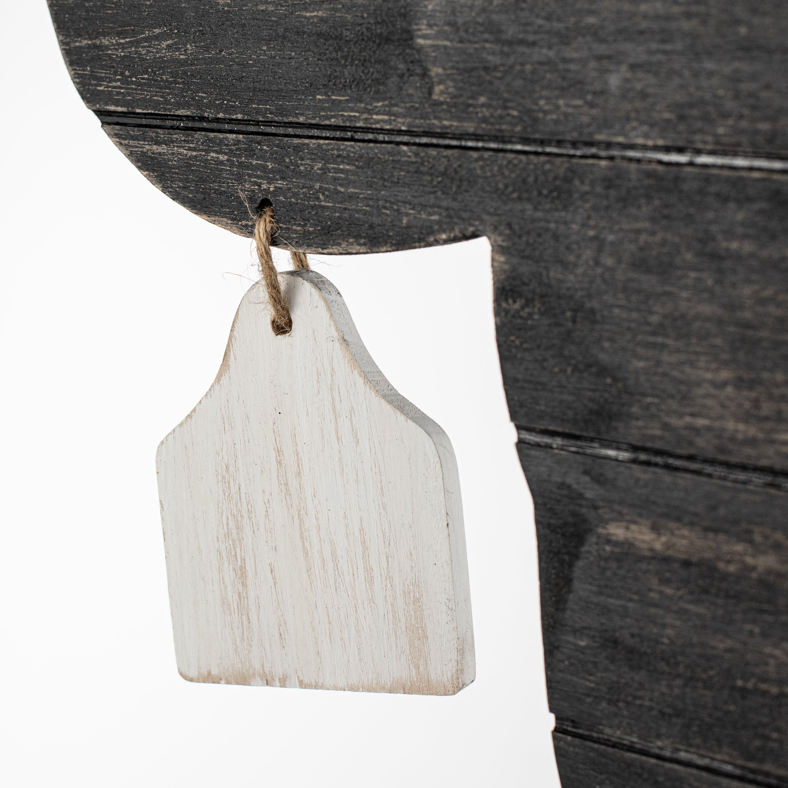 18" Shiplap Cow Head with Tag Hanger: Antique Black detail photo 5