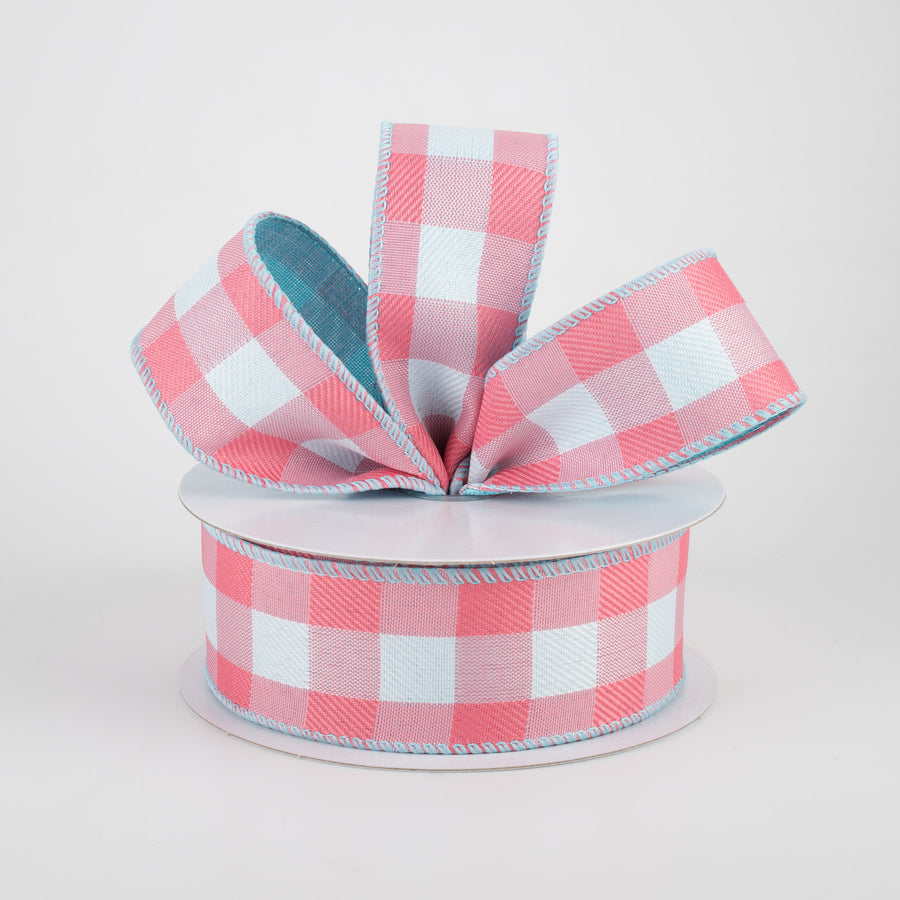 1.5" 2-Sided Buffalo Plaid & Linen Ribbon: Coral, White, Aqua (10 Yards) Lifestyle Photo