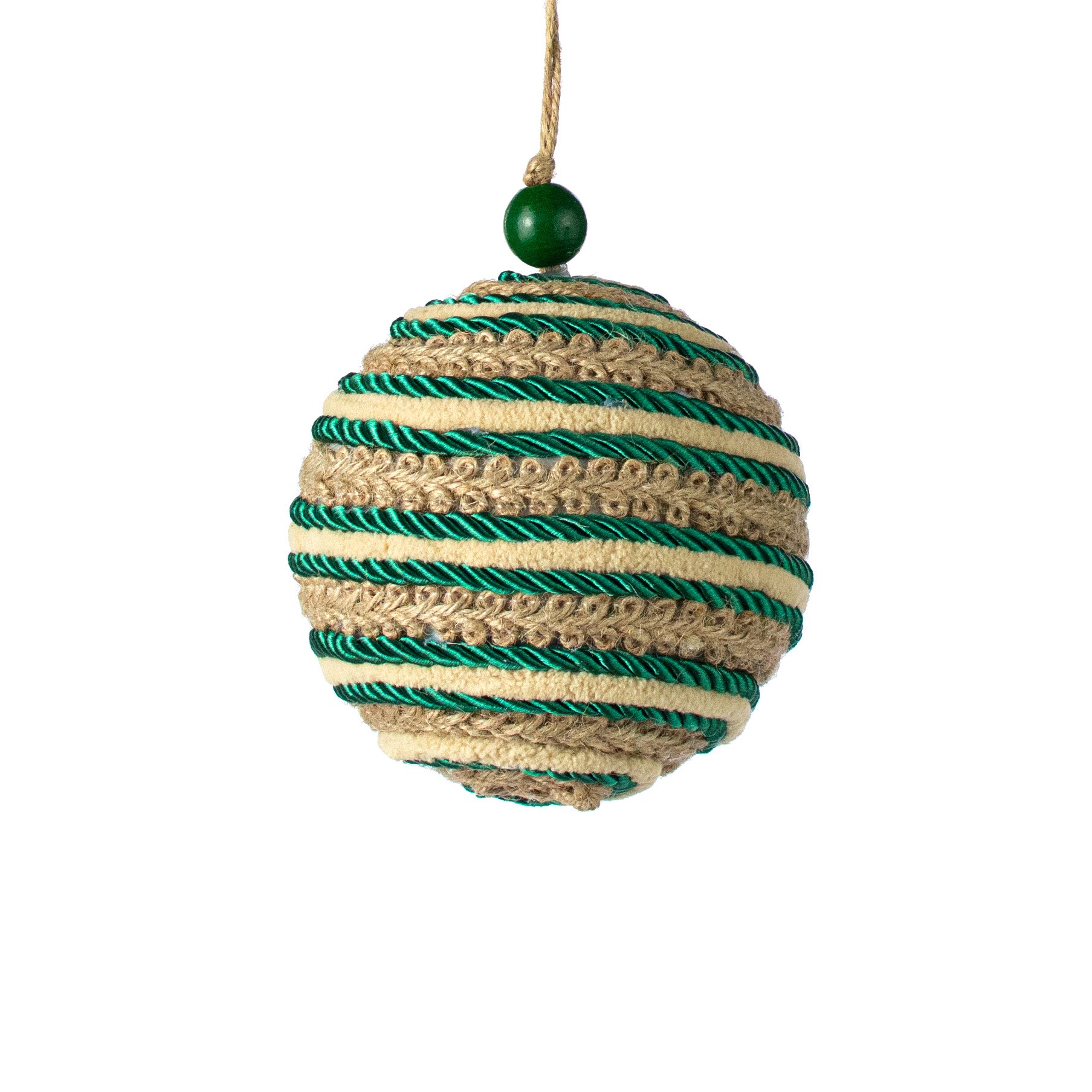 4" Silk Rope & Jute Ball Ornament: Green Item Number: 85701BA4