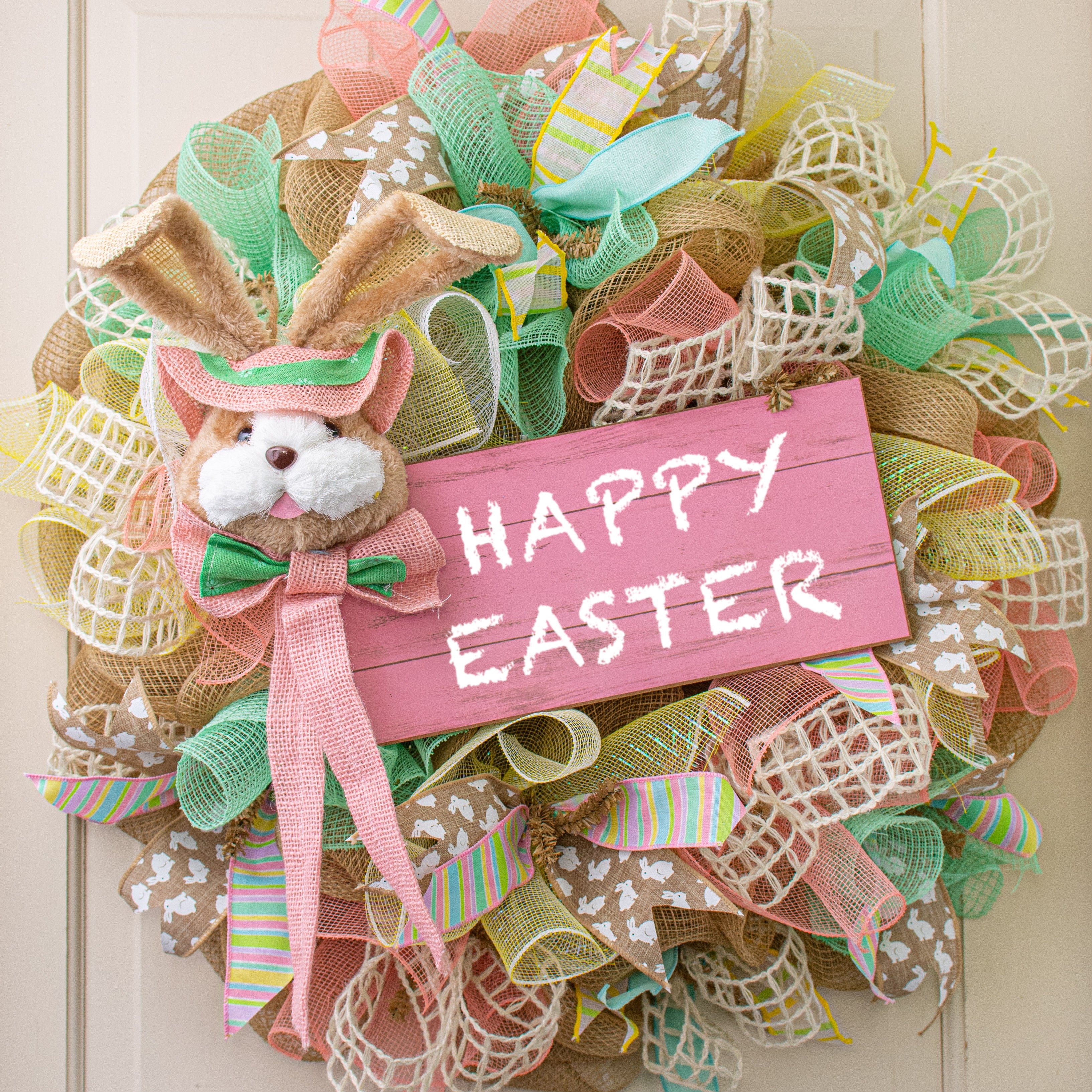 20" Sisal Bunny Head: Pink With Floral Fabric Lifestyle Photo