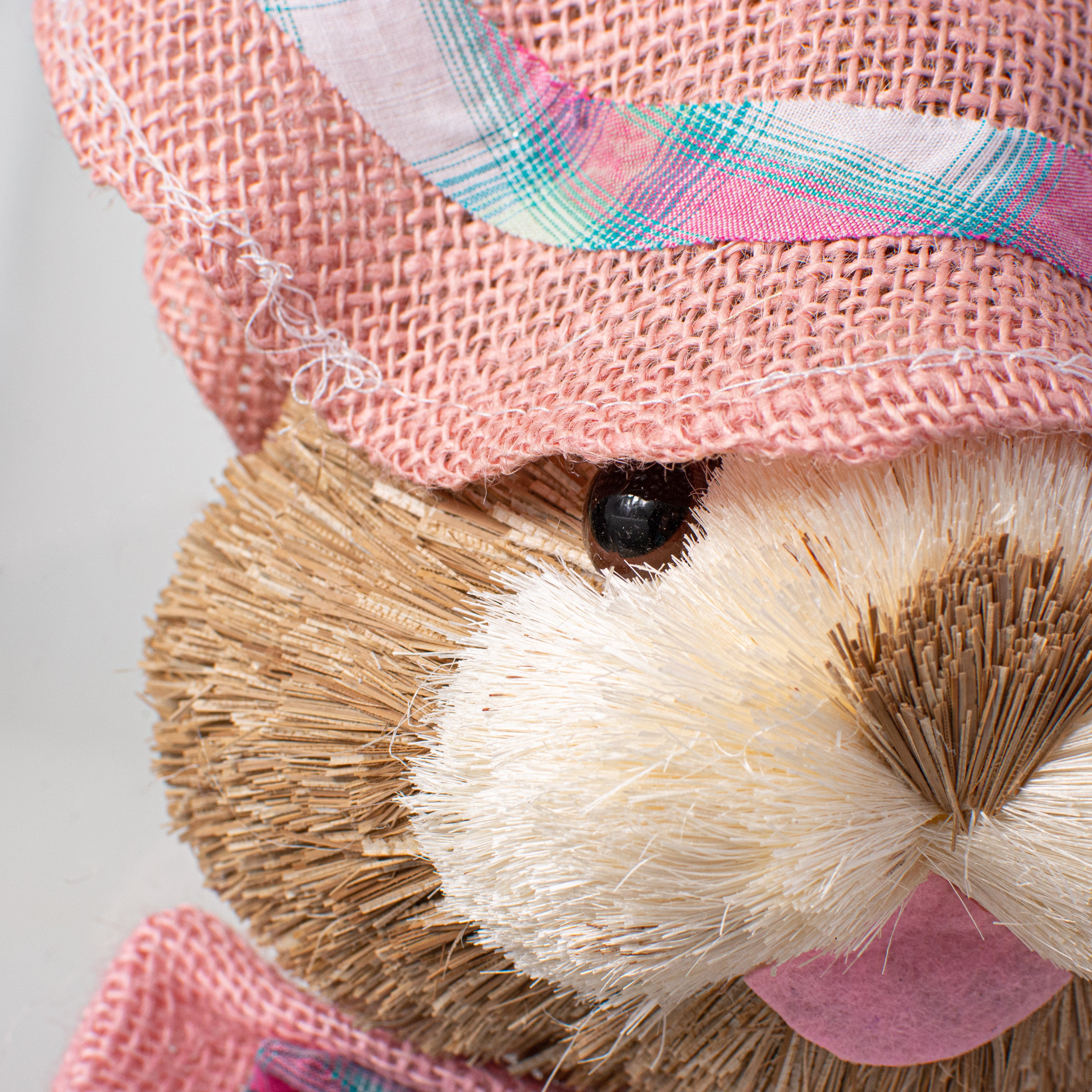 25" Sisal Bunny Head: Pink With Plaid Fabric detail photo 3