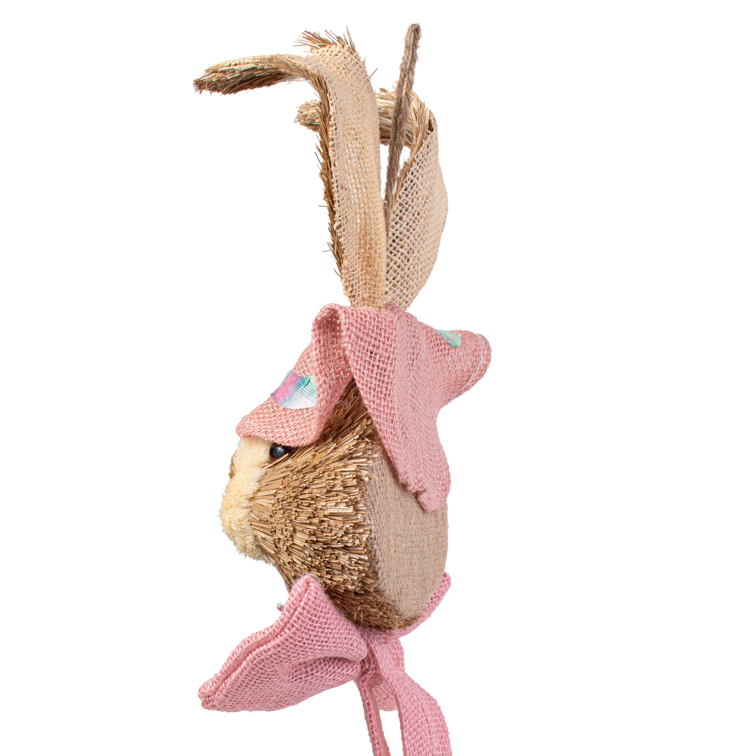 25" Sisal Bunny Head: Pink With Plaid Fabric detail photo 4