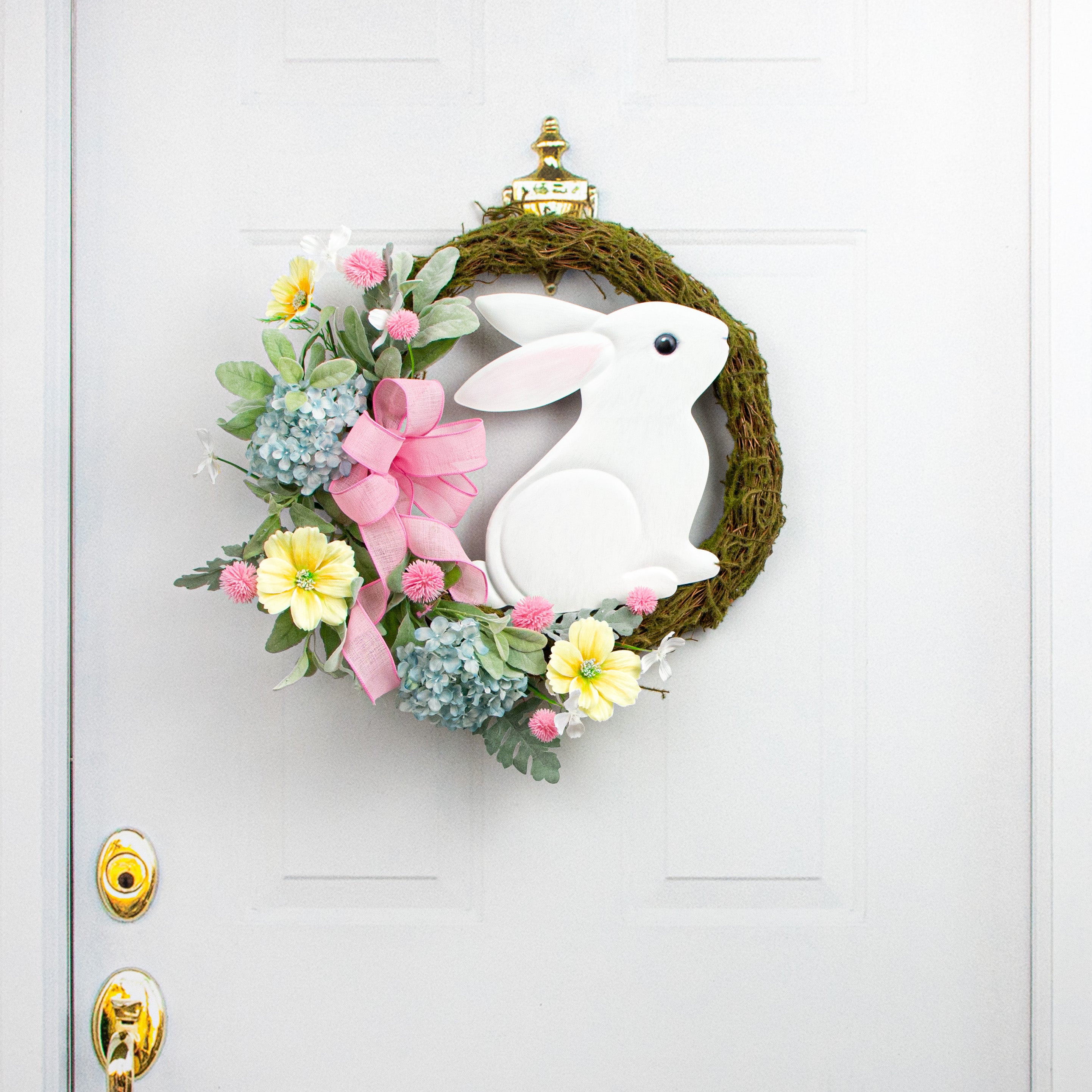 12" Sitting Bunny Embossed Metal Hanger: White Lifestyle Photo