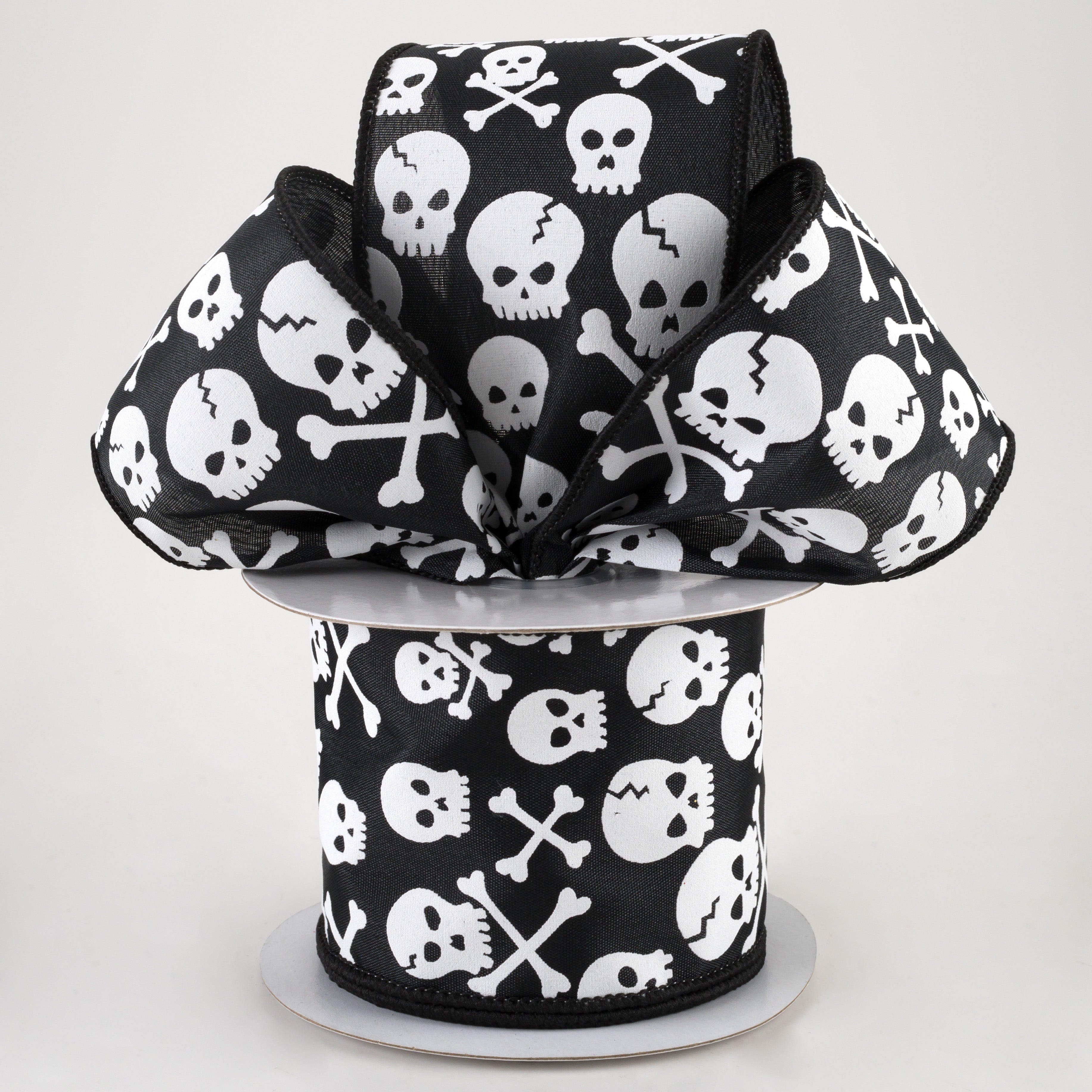 2.5" Skull and Crossbones Ribbon: Black & White (10 Yards) Lifestyle Photo