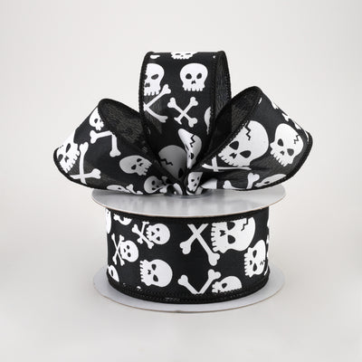 1.5" Skull and Crossbones Ribbon: Black & White (10 Yards) Lifestyle Photo