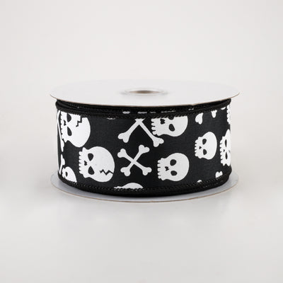 1.5" Skull and Crossbones Ribbon: Black & White (10 Yards)