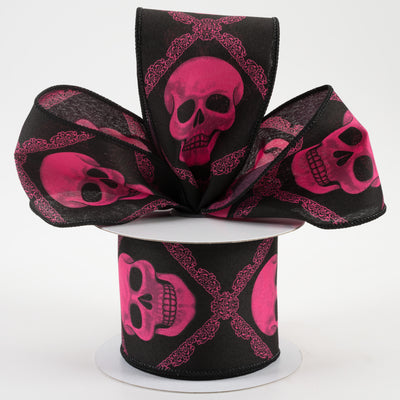 2.5" Skulls Ribbon: Black & Hot Pink (10 Yards) Lifestyle Photo
