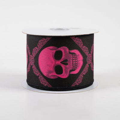 2.5" Skulls Ribbon: Black & Hot Pink (10 Yards)