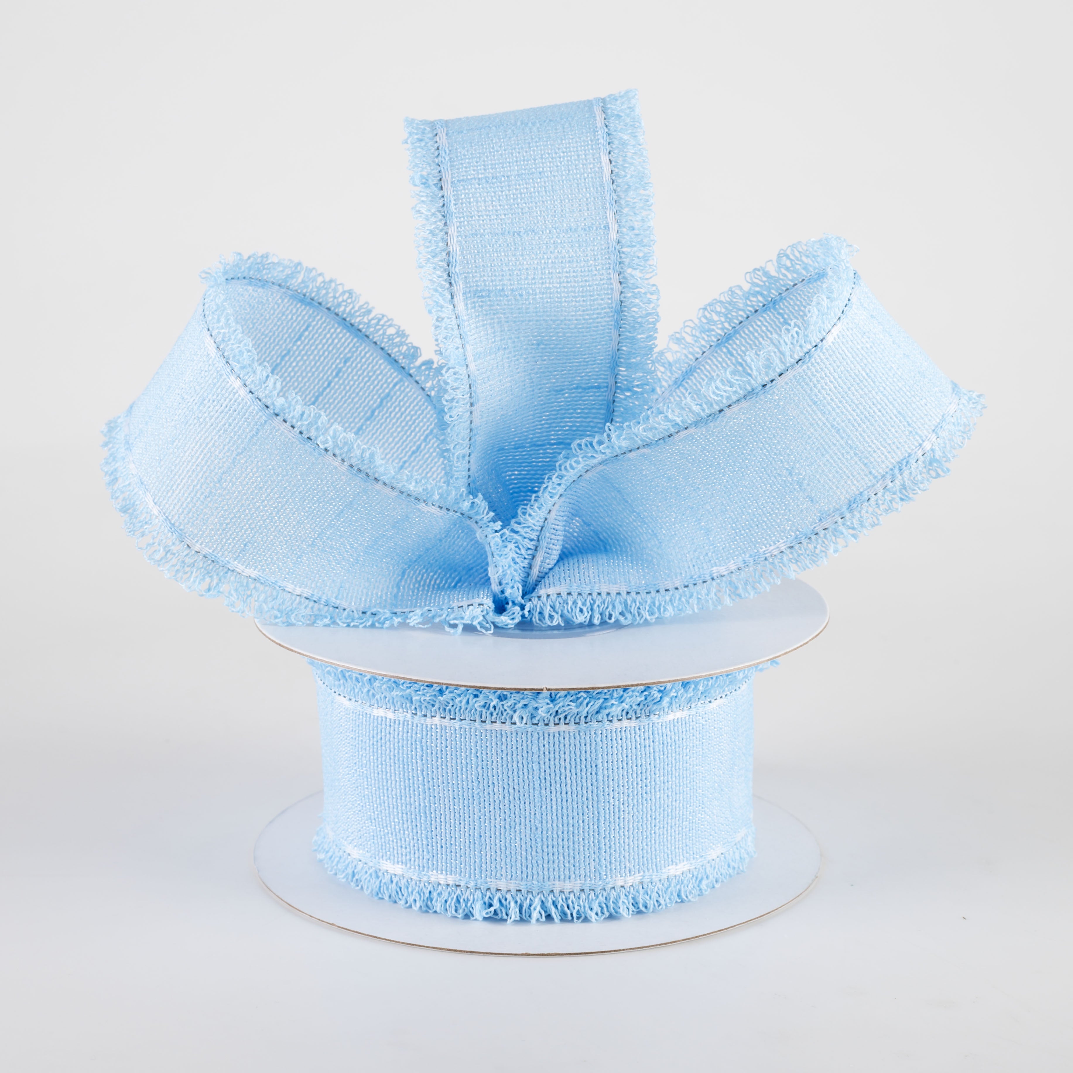 1.5" Slub Fuzzy Edge Ribbon: Light Blue & White (10 Yards) Lifestyle Photo