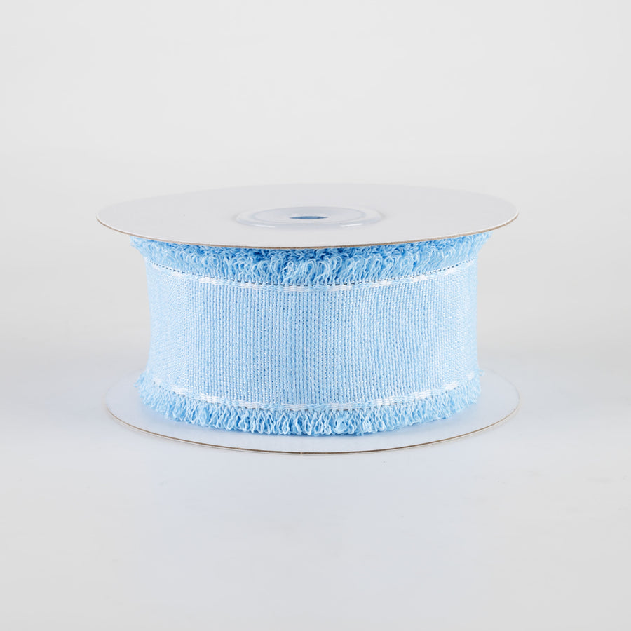 1.5" Slub Fuzzy Edge Ribbon: Light Blue & White (10 Yards)