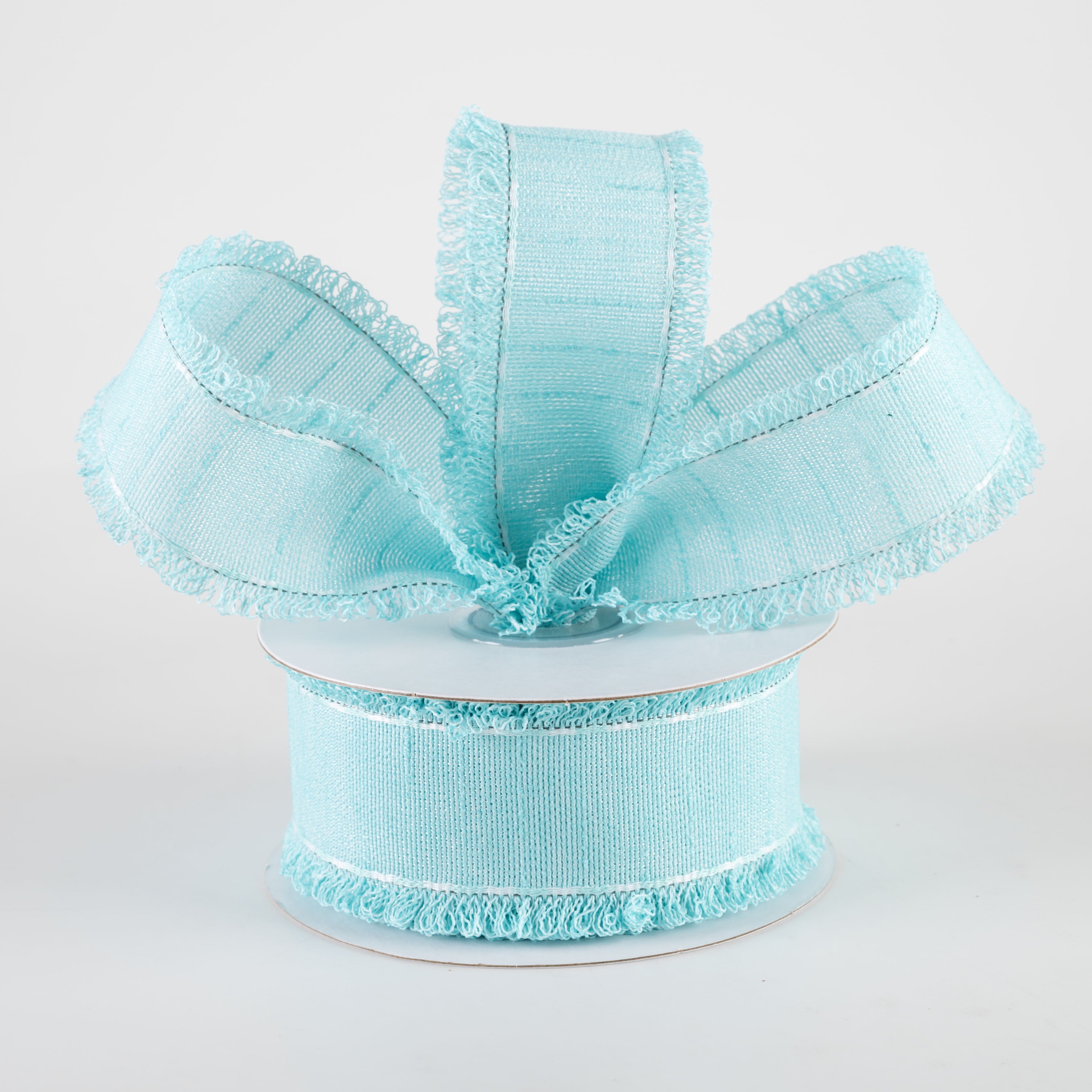 1.5" Slub Fuzzy Edge Ribbon: Turquoise & White (10 Yards) Lifestyle Photo