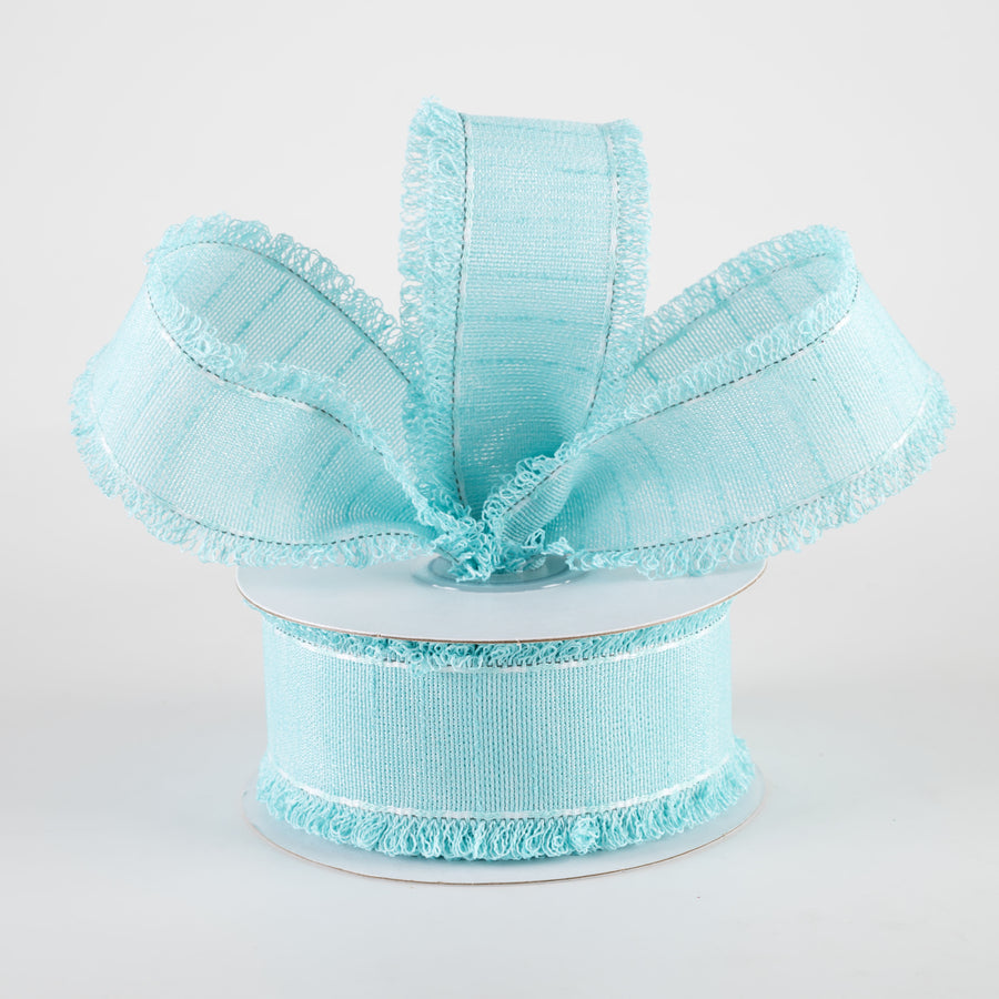 1.5" Slub Fuzzy Edge Ribbon: Turquoise & White (10 Yards) Lifestyle Photo