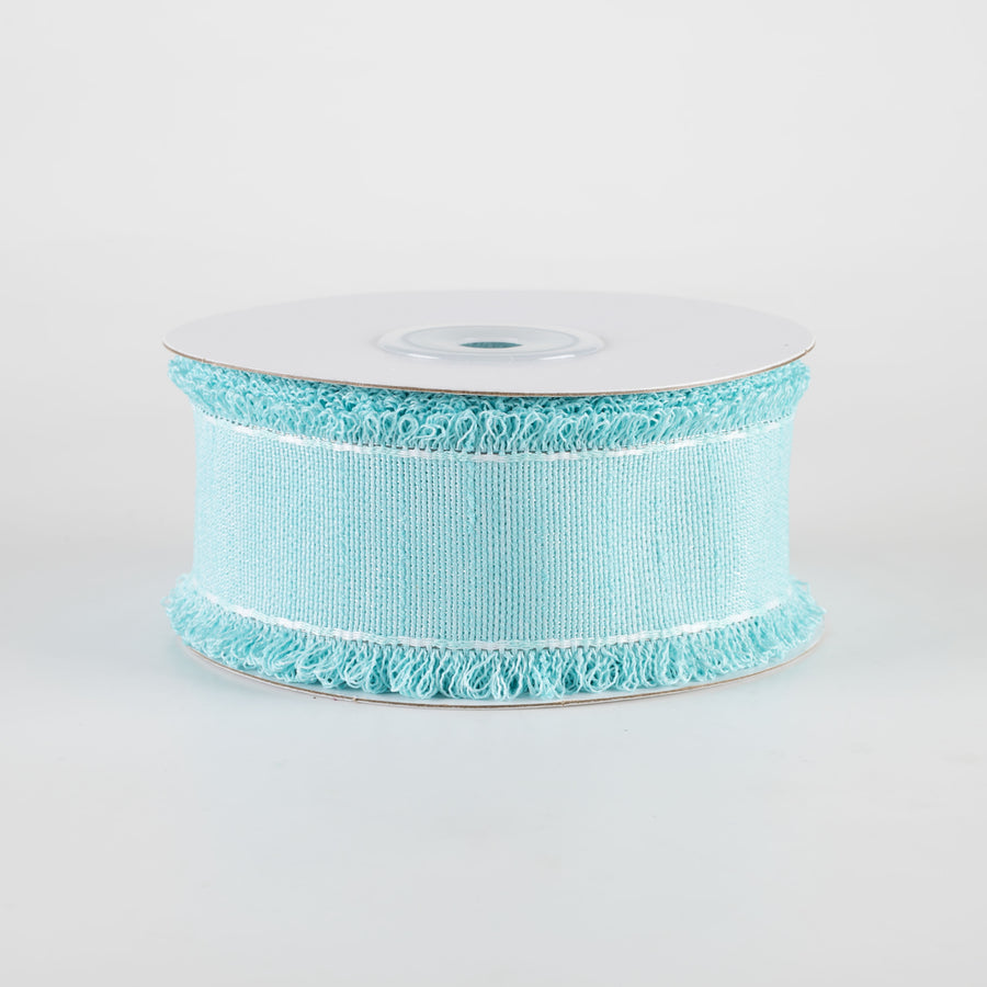 1.5" Slub Fuzzy Edge Ribbon: Turquoise & White (10 Yards)