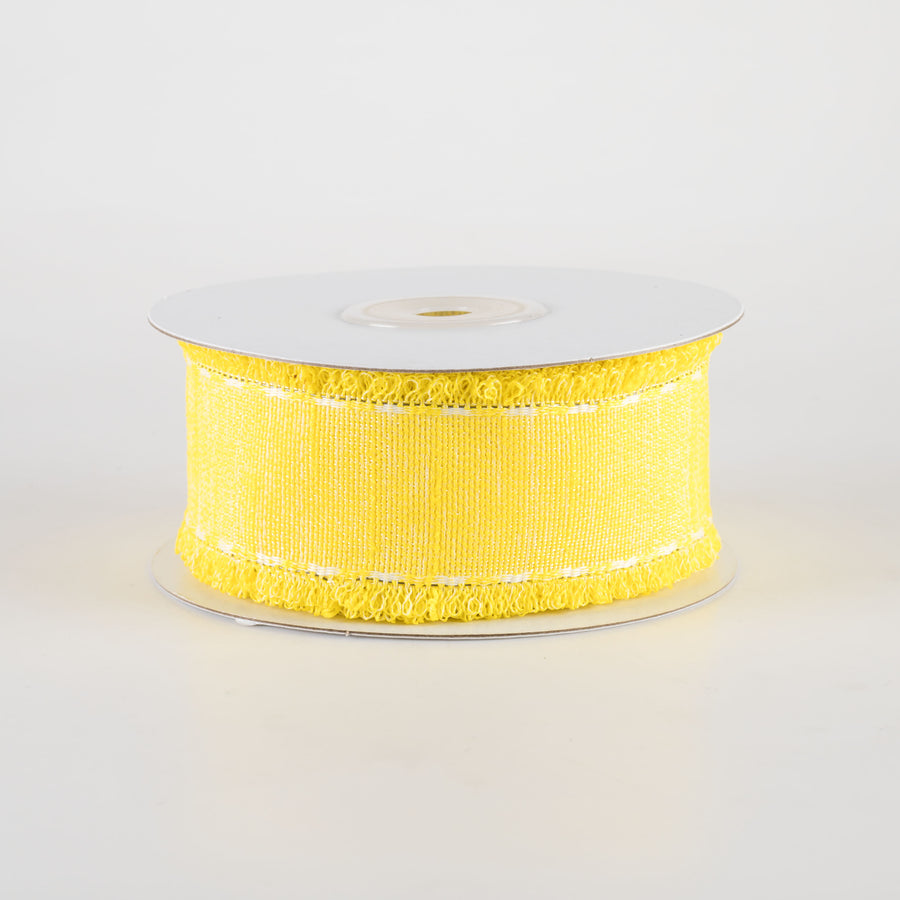 1.5" Slub Fuzzy Edge Ribbon: Yellow & White (10 Yards)