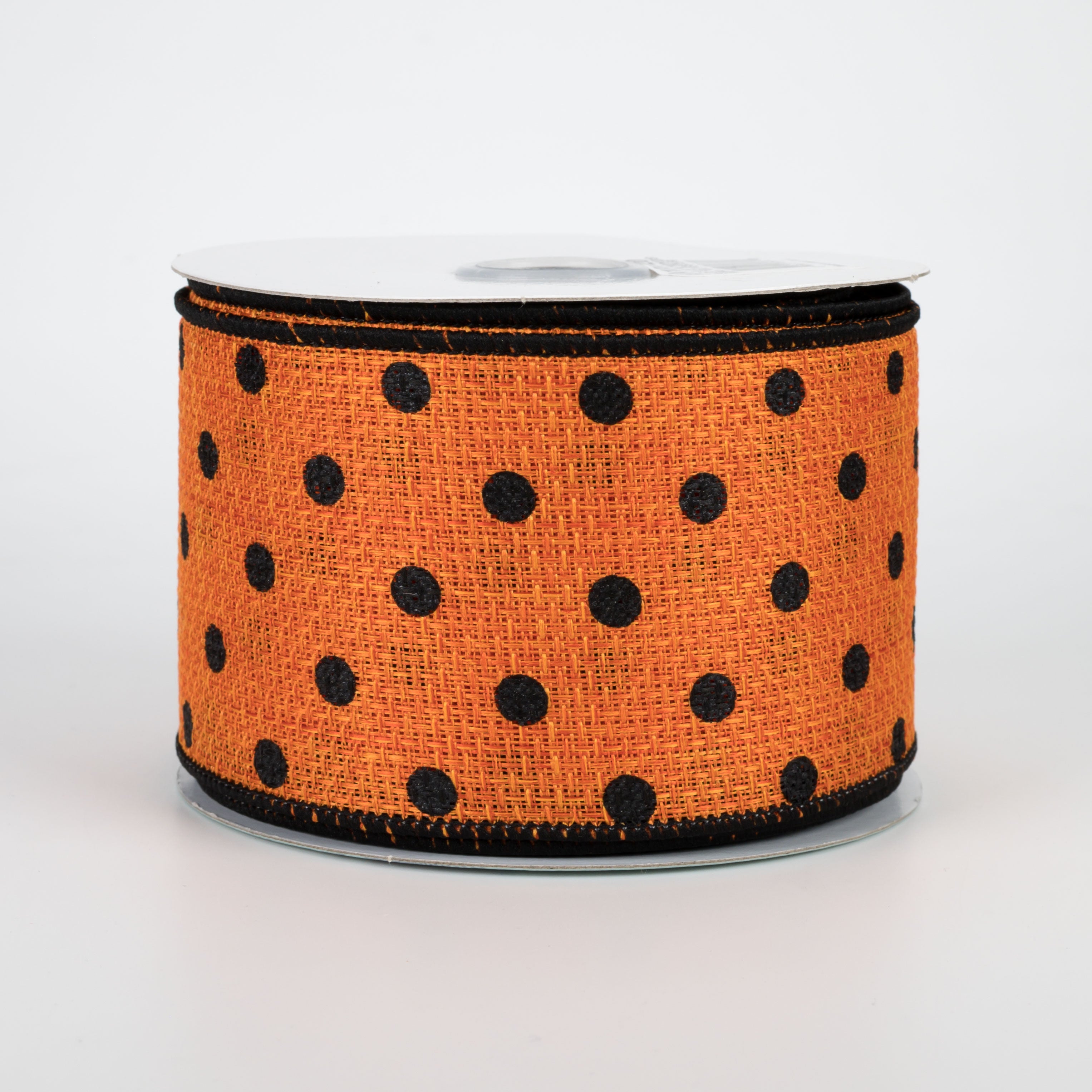 2.5" Small Dot Faux Burlap Ribbon: Orange & Black (10 Yards)