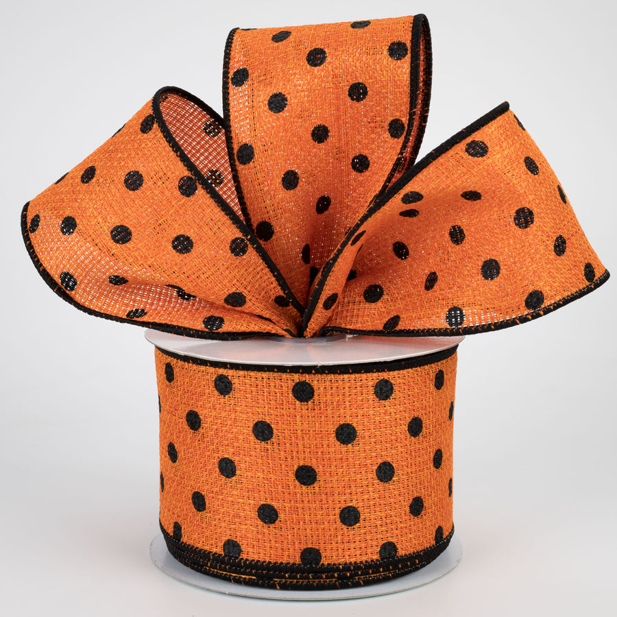 2.5" Small Dot Faux Burlap Ribbon: Orange & Black (10 Yards) Lifestyle Photo