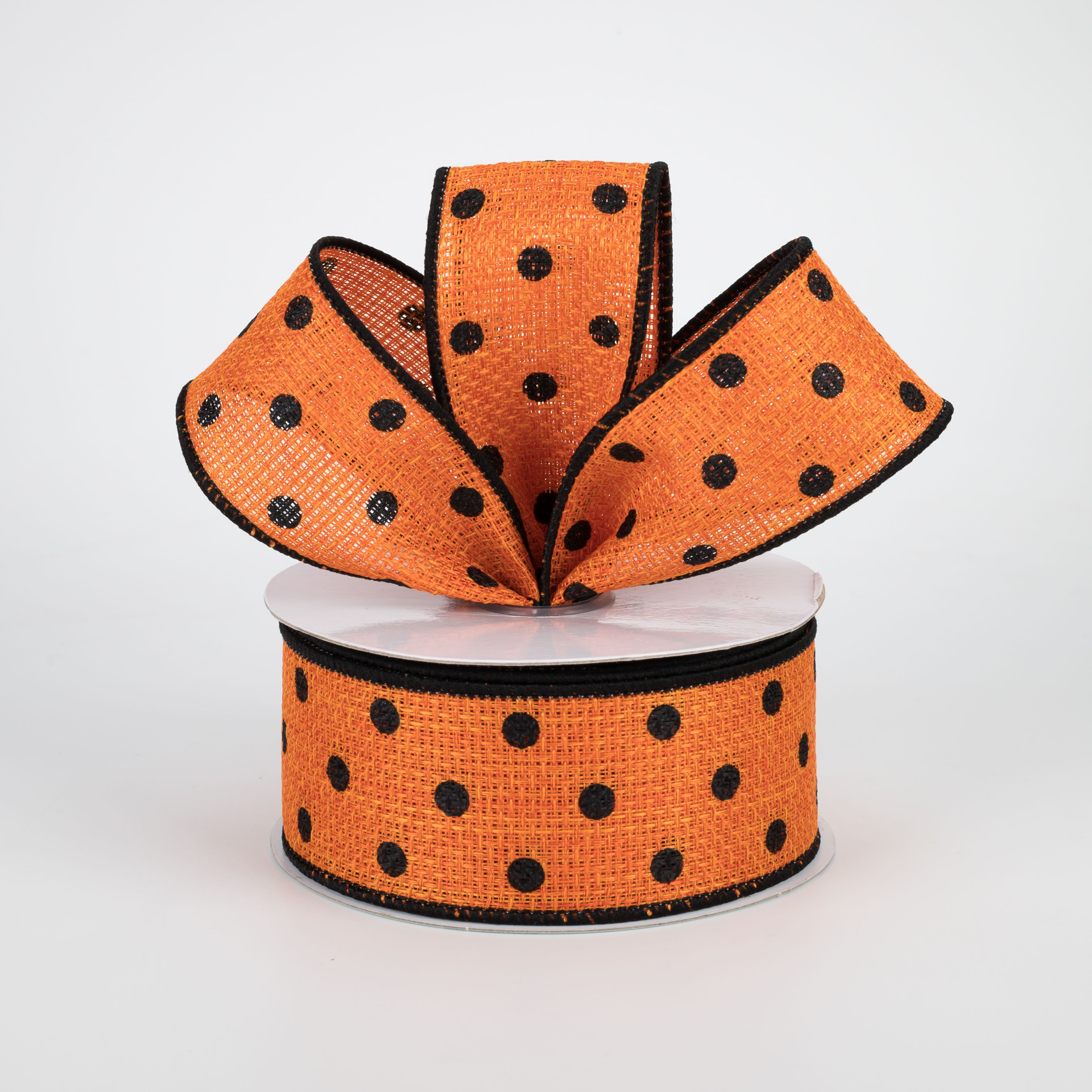 1.5" Small Dot Faux Burlap Ribbon: Orange & Black (10 Yards) Lifestyle Photo