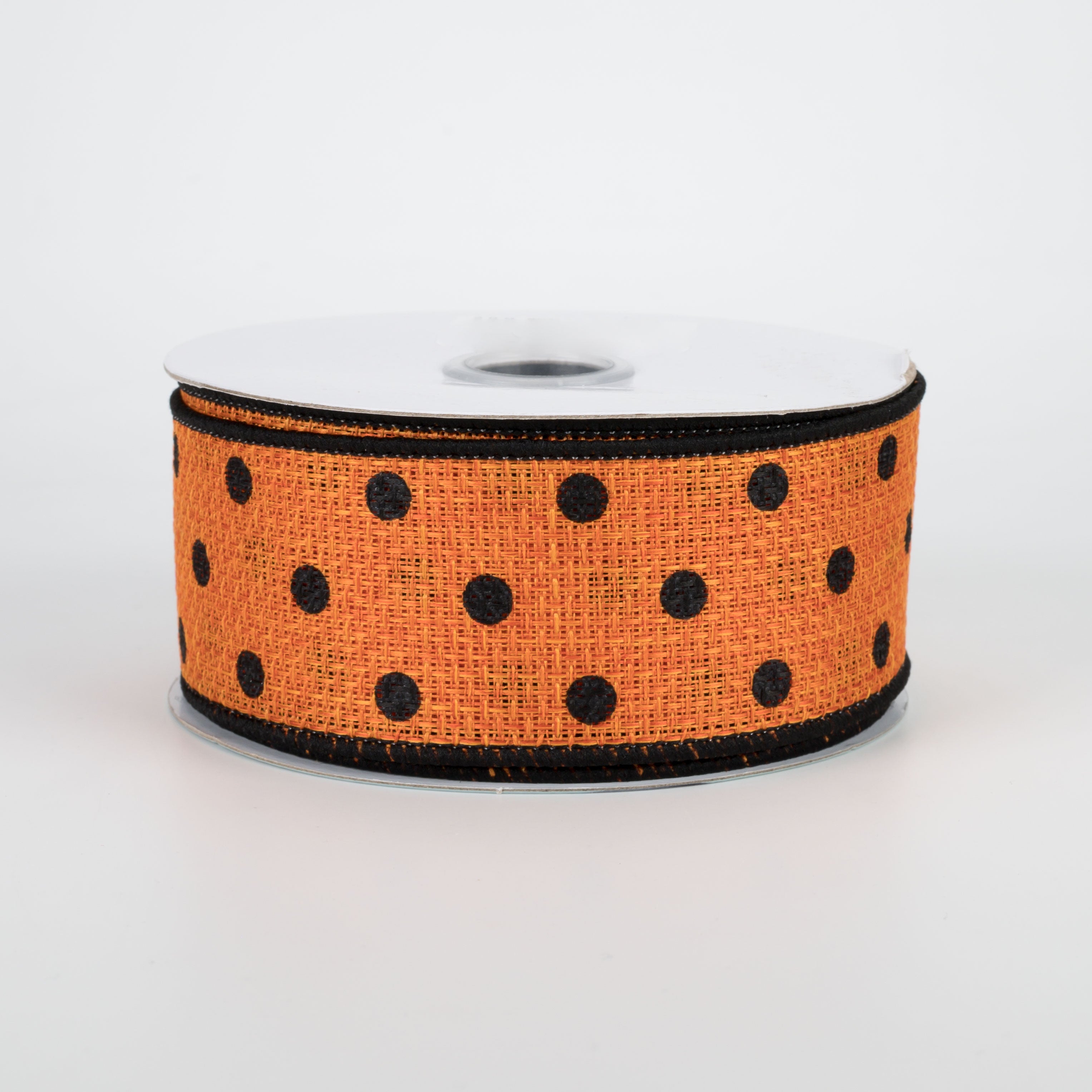 1.5" Small Dot Faux Burlap Ribbon: Orange & Black (10 Yards)