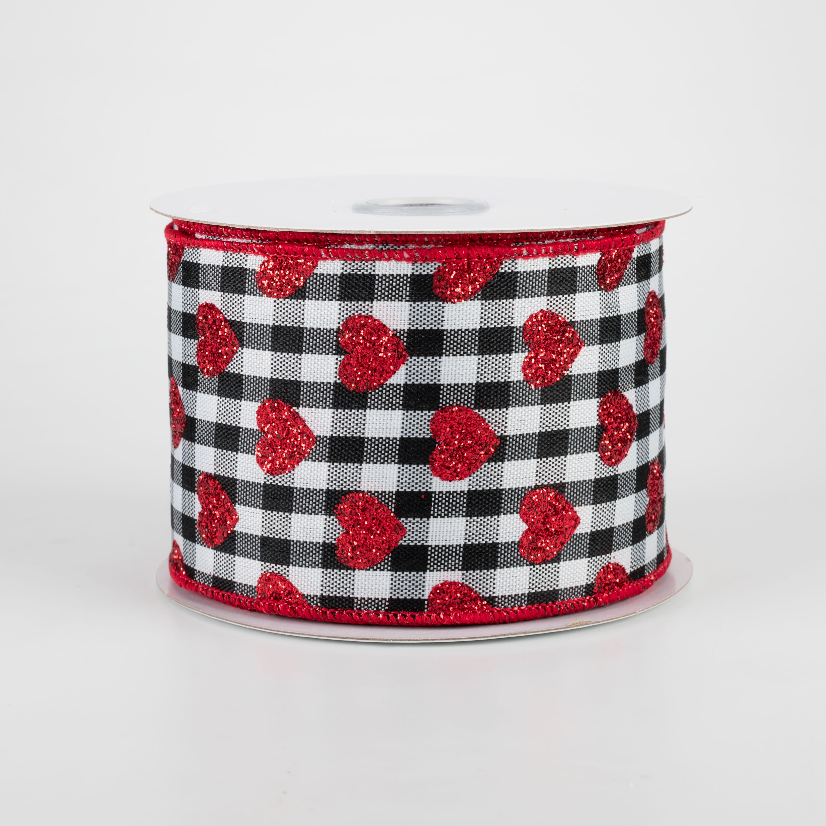 2.5" Small Glitter Hearts Check Ribbon: Black (10 Yards)
