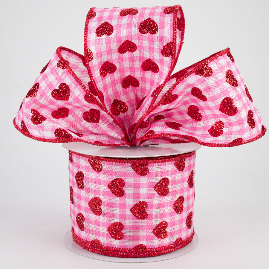 2.5" Small Glitter Hearts Check Ribbon: Light Pink (10 Yards) Lifestyle Photo