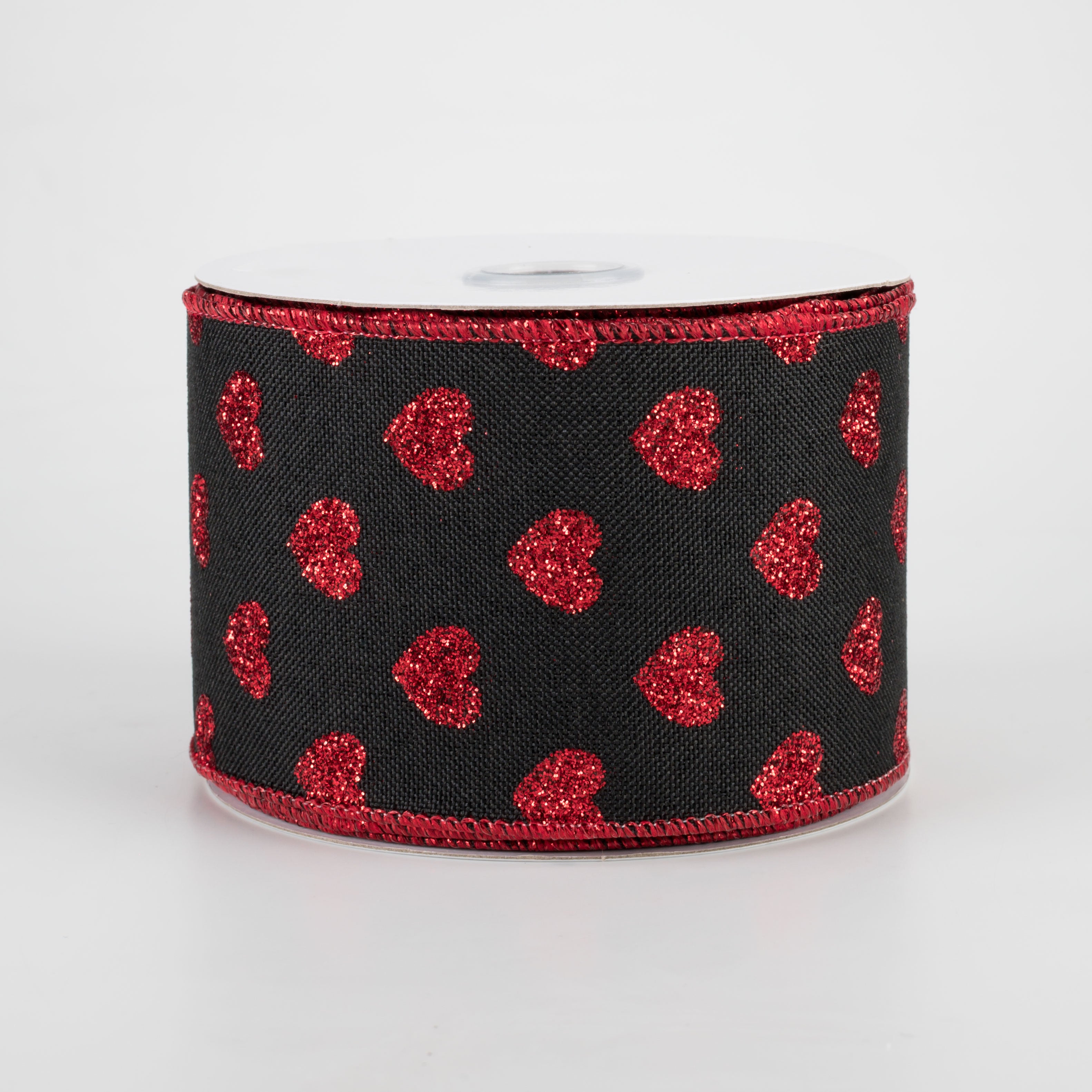 2.5" Small Glitter Hearts Ribbon: Black (10 Yards)