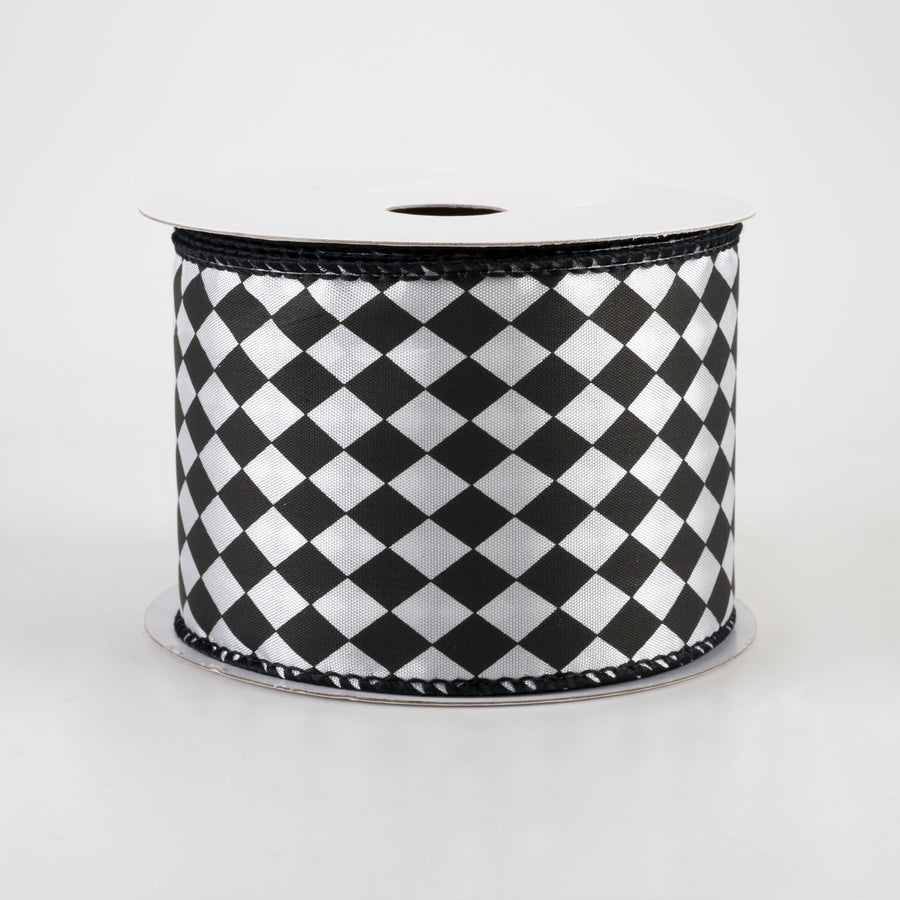 2.5" Small Harlequin Ribbon: Black & White (10 Yards)