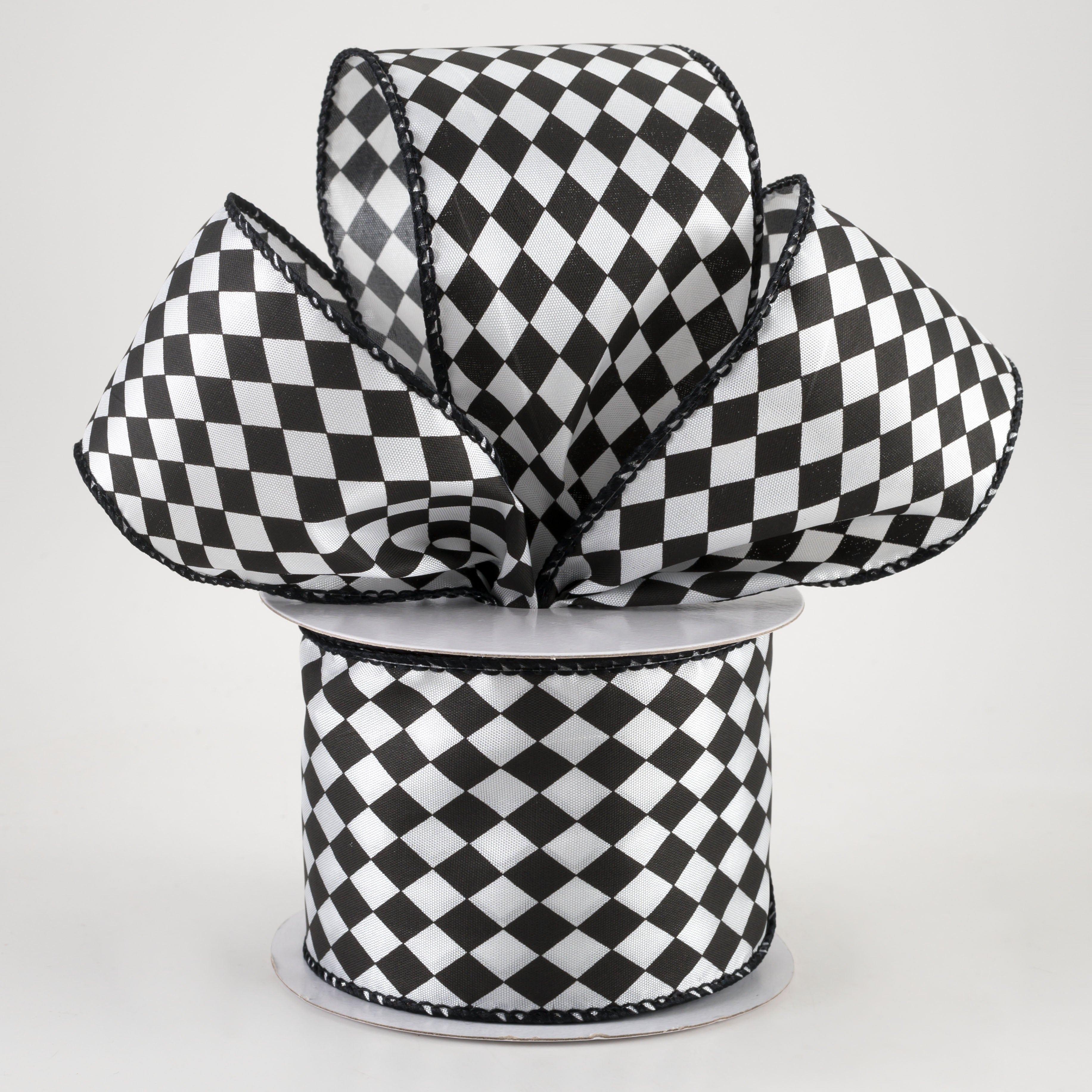 2.5" Small Harlequin Ribbon: Black & White (10 Yards) Lifestyle Photo