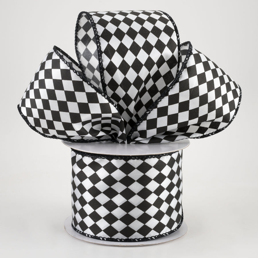 2.5" Small Harlequin Ribbon: Black & White (10 Yards) Lifestyle Photo