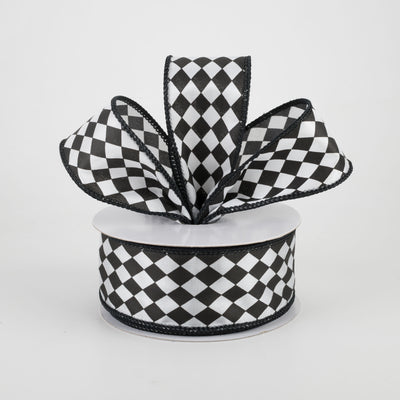 1.5" Small Harlequin Ribbon: Black & White (10 Yards) Lifestyle Photo