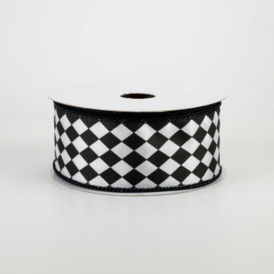1.5" Small Harlequin Ribbon: Black & White (10 Yards)