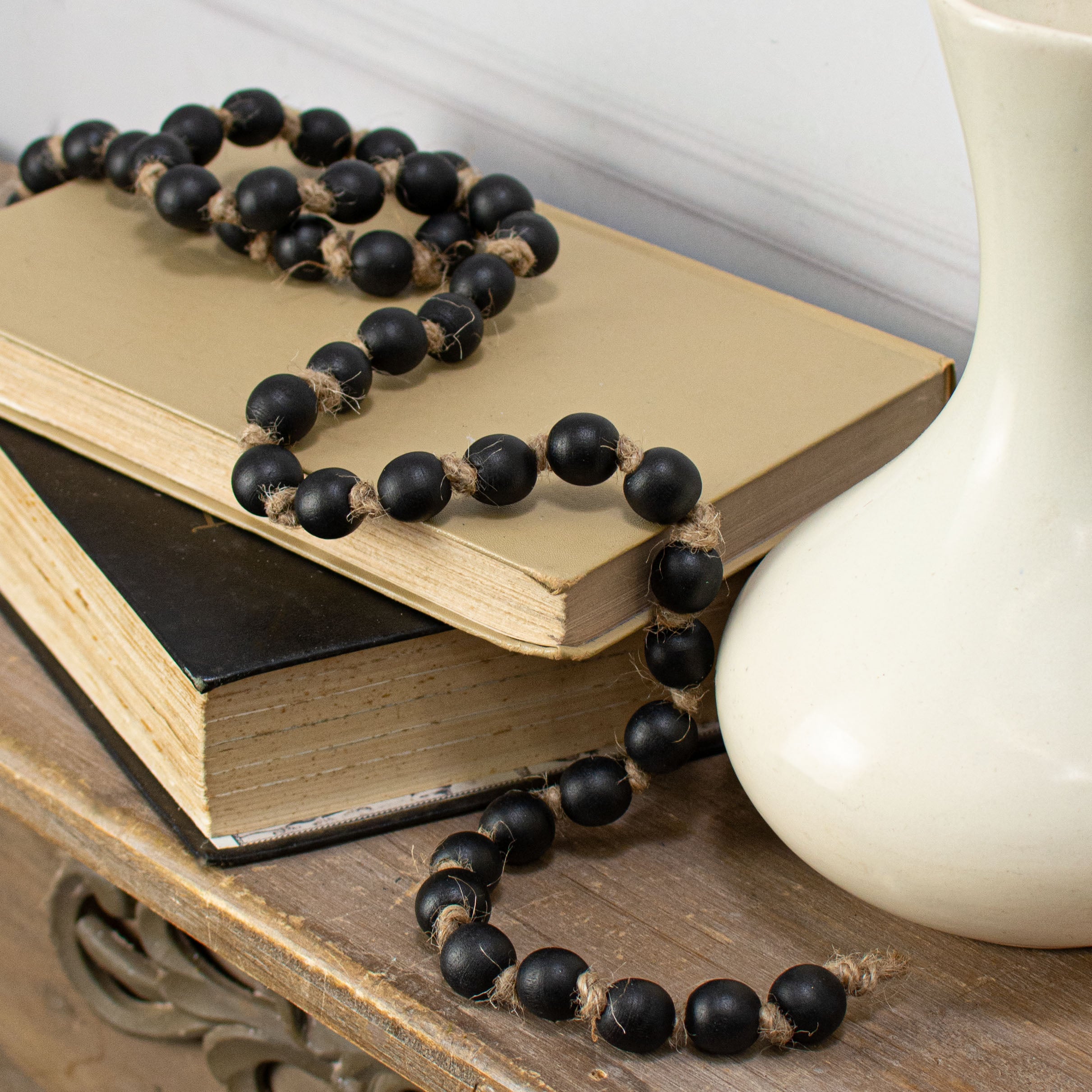 39" Small Wood Bead Garland: Black Lifestyle Photo