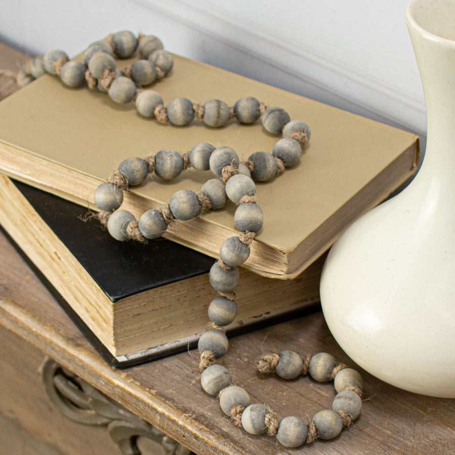 40" Small Wood Bead Garland: Grey Wash Lifestyle Photo