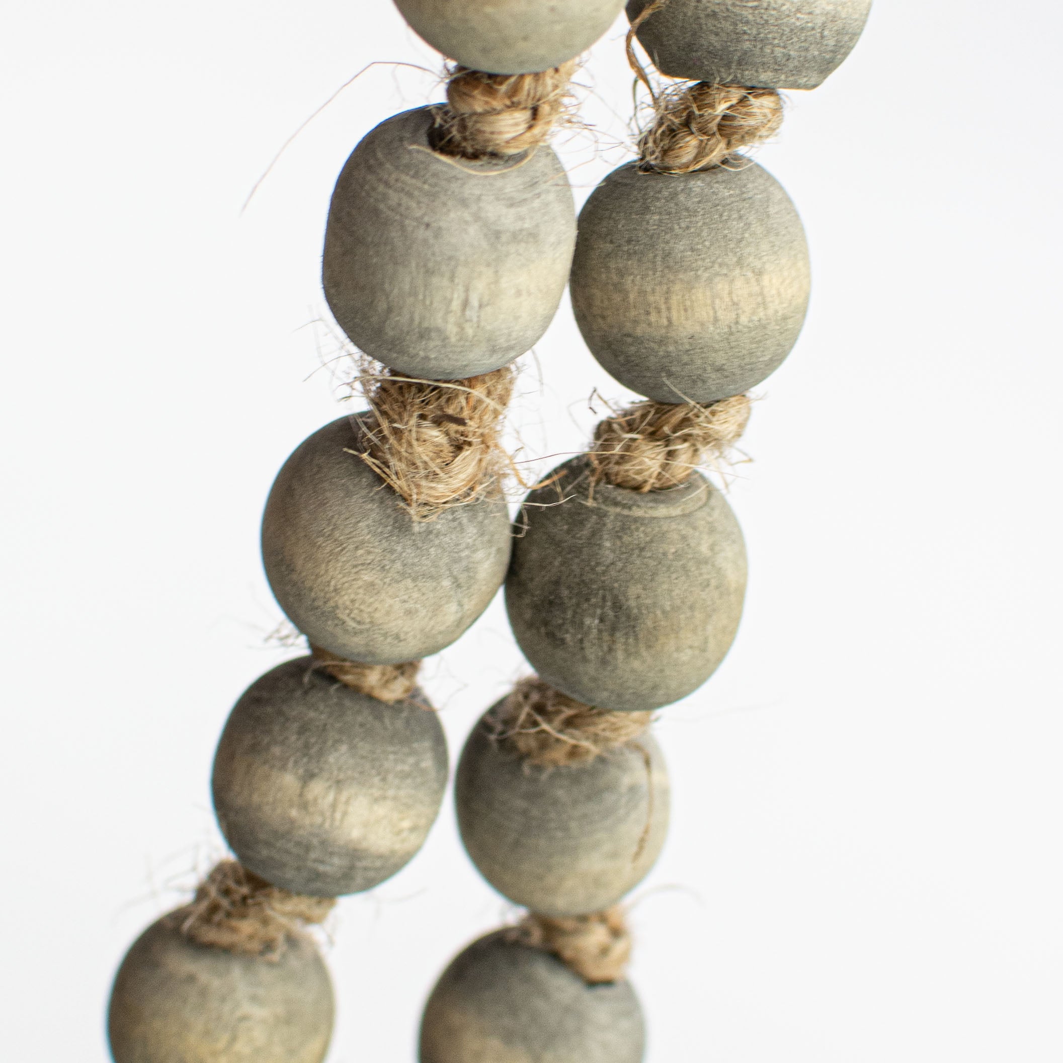40" Small Wood Bead Garland: Grey Wash detail photo 3