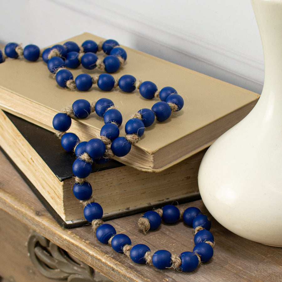39" Small Wood Bead Garland: Navy Blue Lifestyle Photo