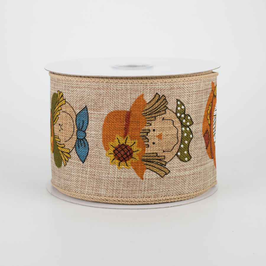 2.5" Smiling Scarecrow Ribbon: Natural (10 Yards)