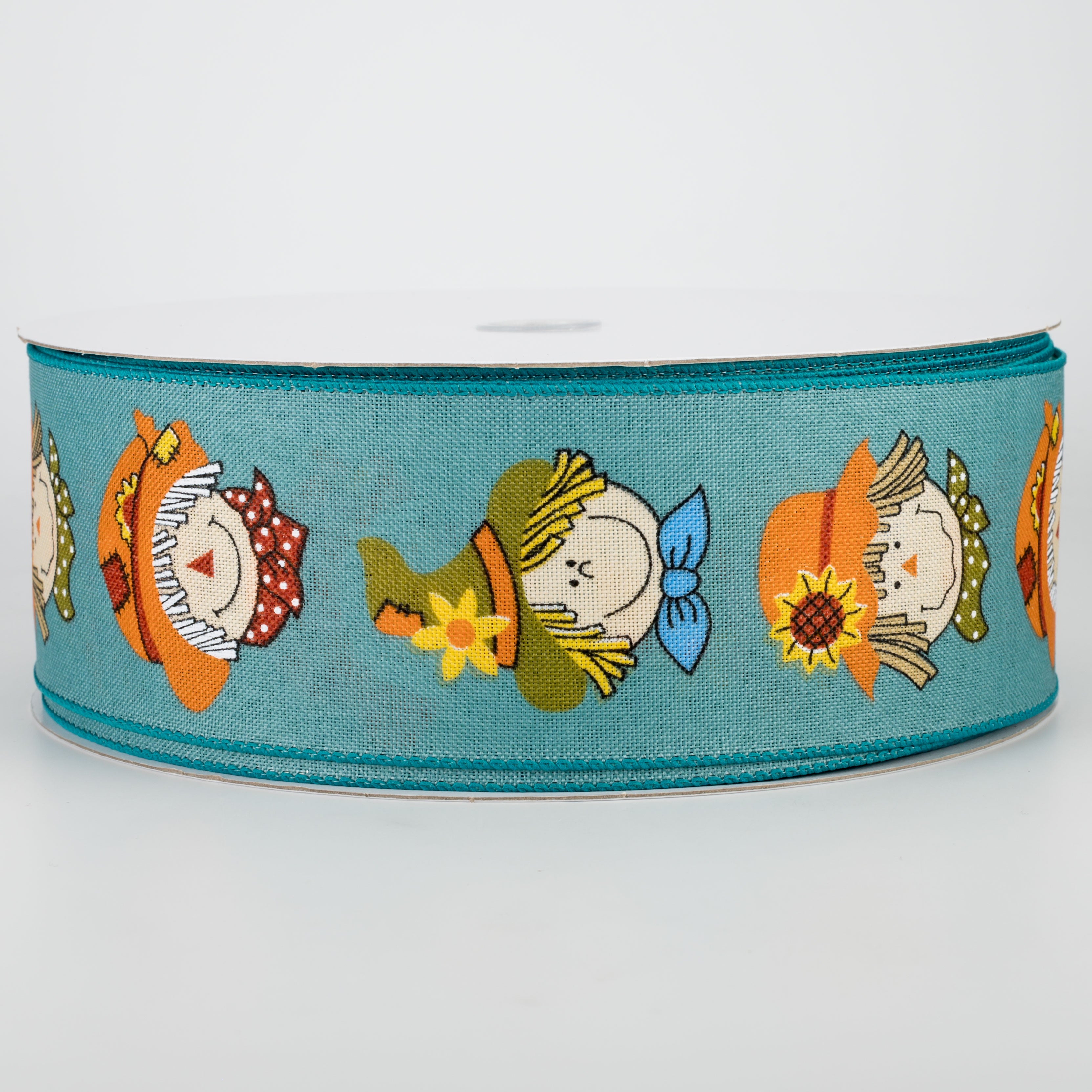 2.5" Smiling Scarecrow Ribbon: Teal Blue (50 Yards)