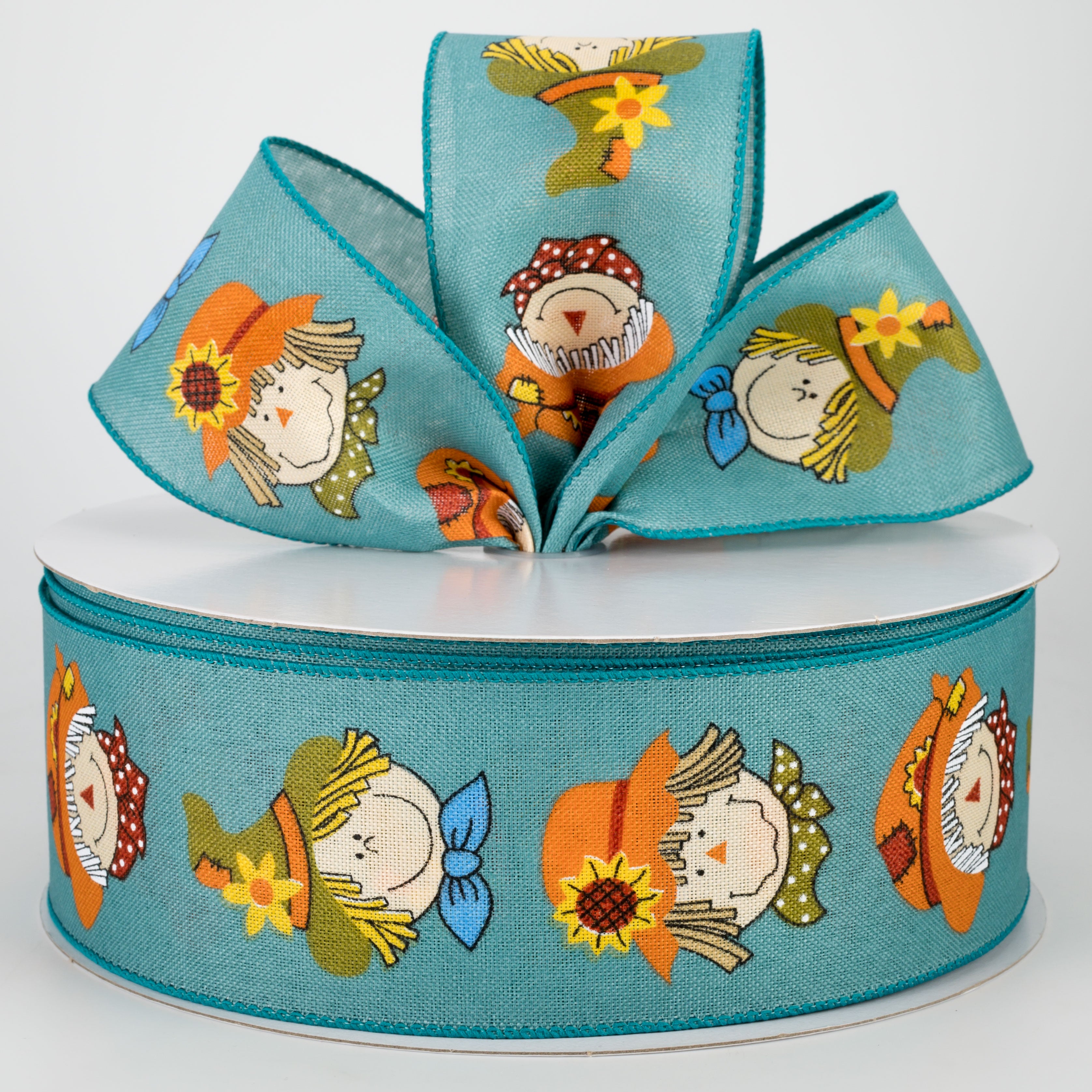 2.5" Smiling Scarecrow Ribbon: Teal Blue (50 Yards) Lifestyle Photo