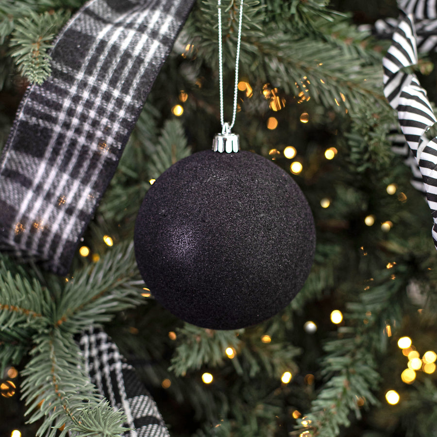 4" Smooth Flocked Ball Ornament: Black Lifestyle Photo
