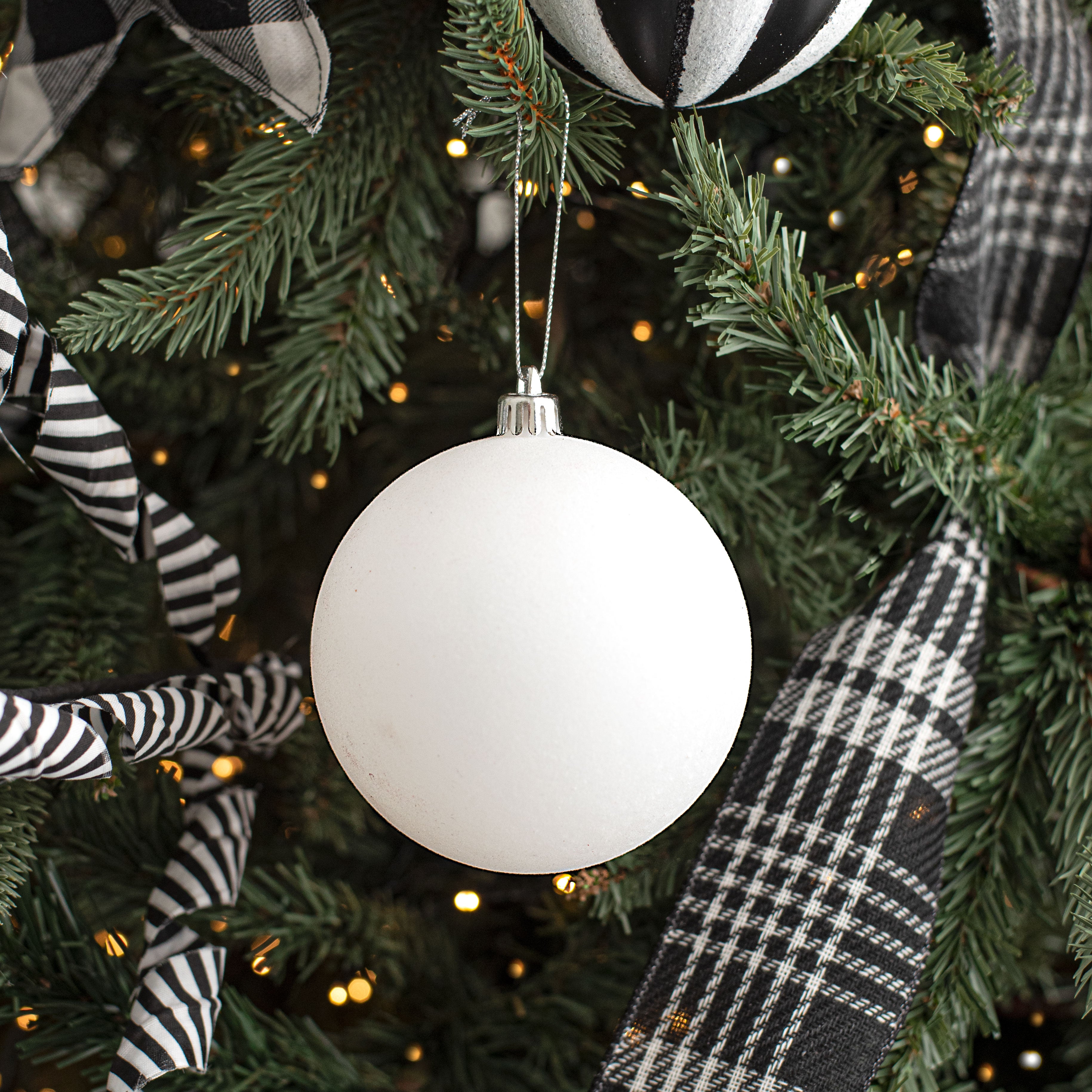 4" Smooth Flocked Ball Ornament: White Lifestyle Photo