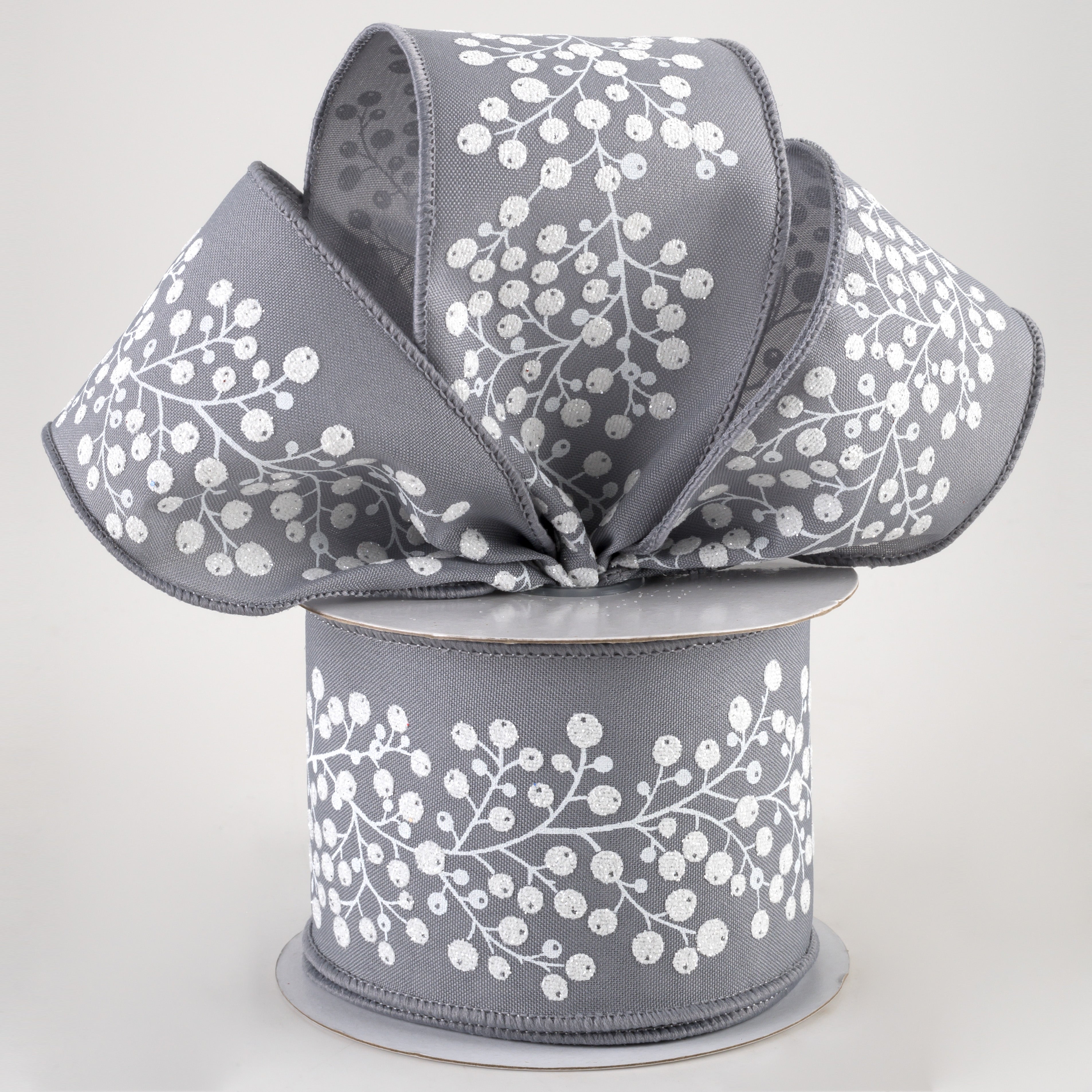 2.5" Snow Berry Ribbon: Grey & White (10 Yards) Lifestyle Photo