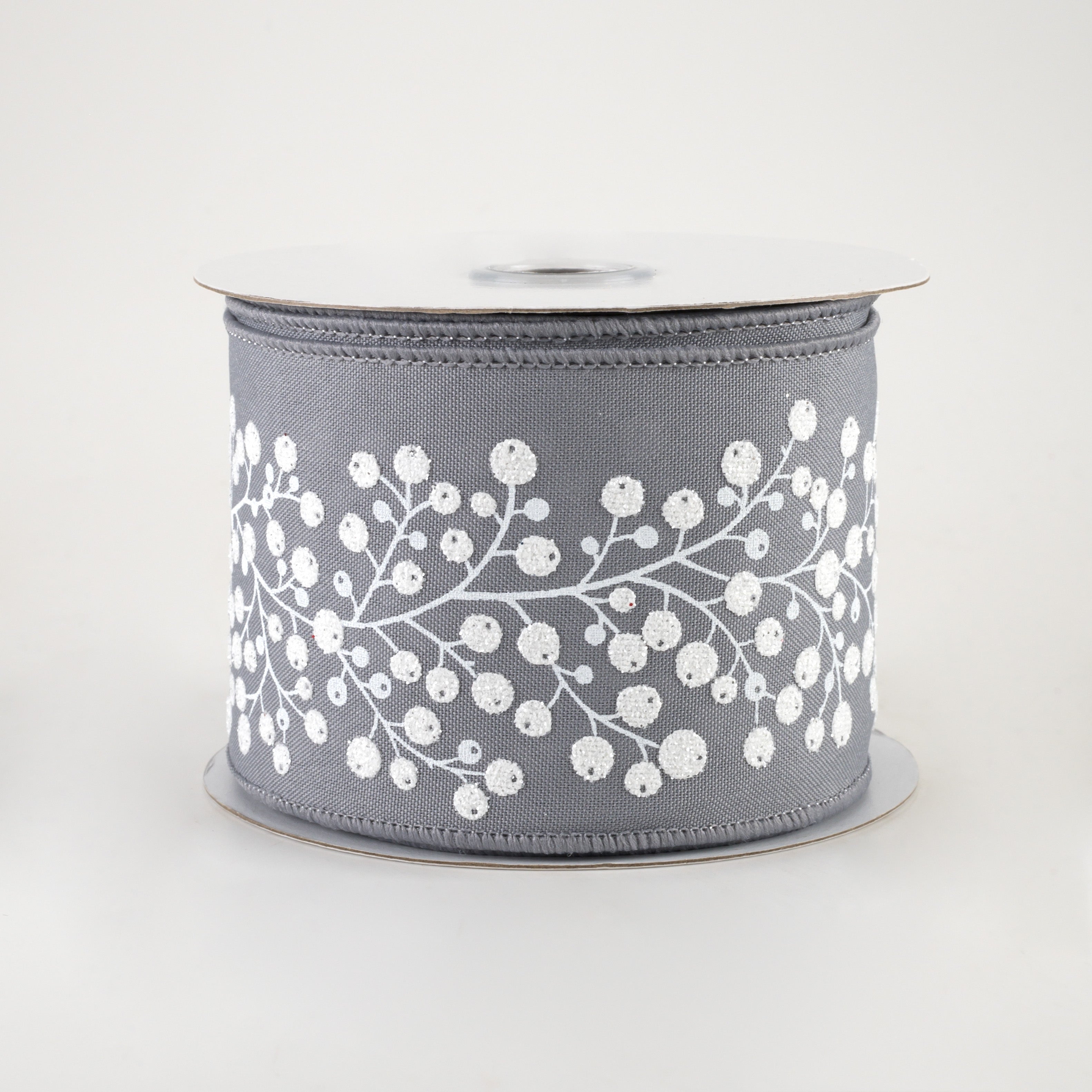 2.5" Snow Berry Ribbon: Grey & White (10 Yards)