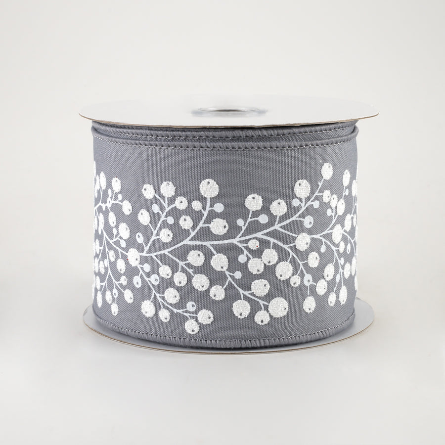 2.5" Snow Berry Ribbon: Grey & White (10 Yards)